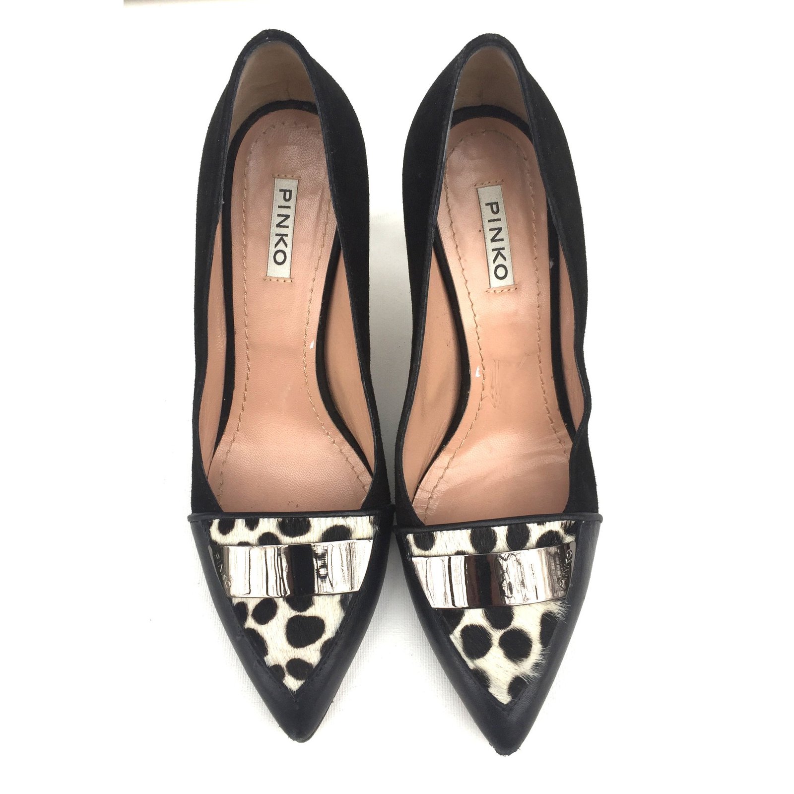 Pinko Stiletto heels with pony hair 85 mm Black White Suede ref.61682 Joli Closet