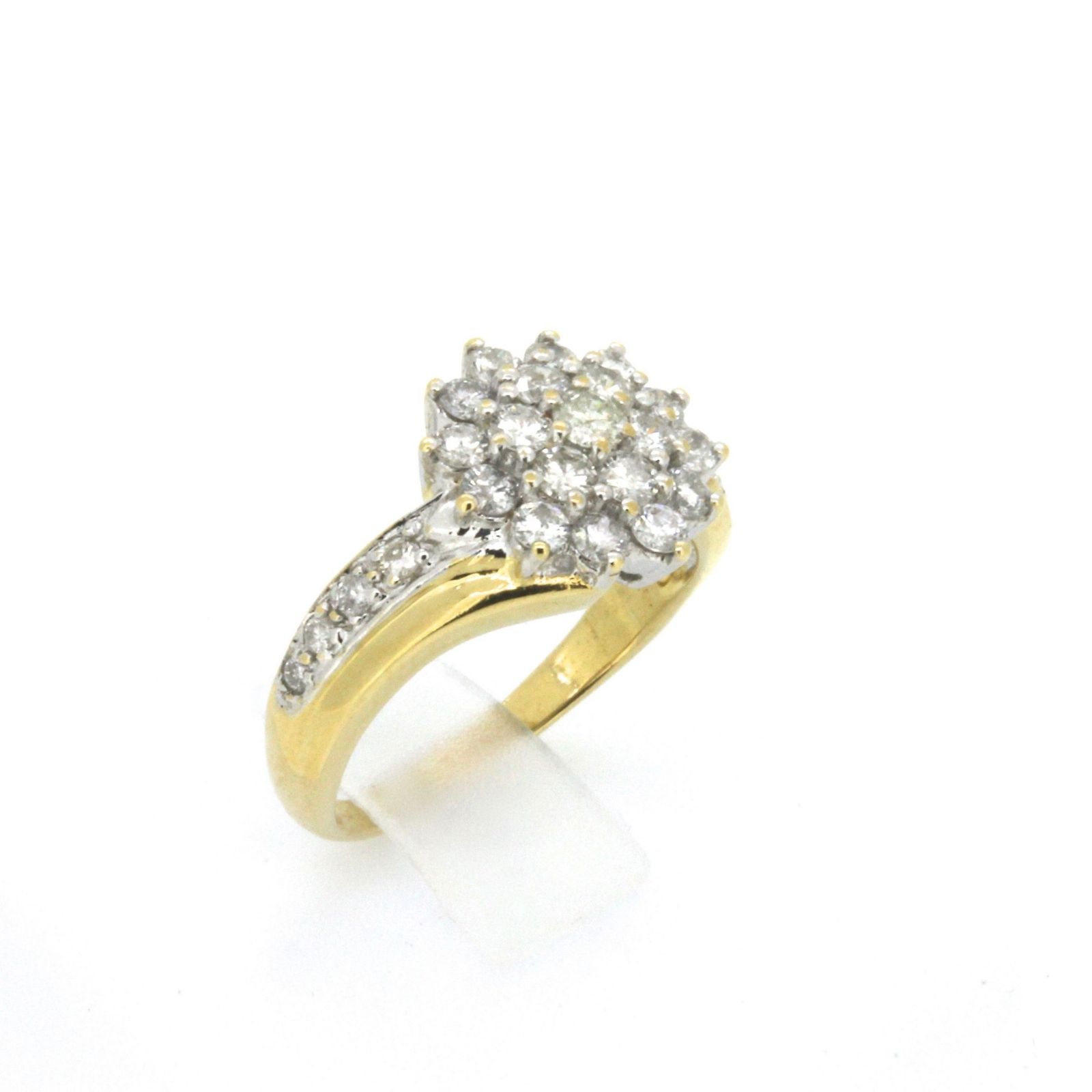Bague Fleur Stylisée Sertie De Cristal Jais Noir Facetté - Monture Métal Gris Argenté - Taille 62, Occasion
