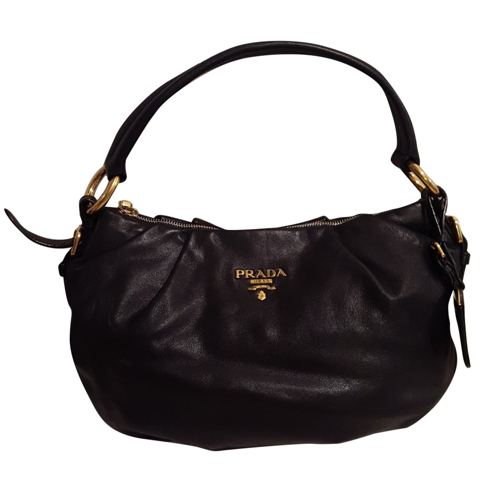 Prada Hobo Vitello Daino Handbags Leather Black ref.63182 - Joli Closet