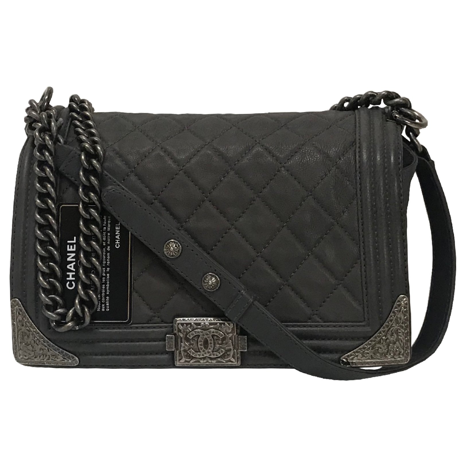 Chanel Chanel Boy Medium Bag Dallas Handbags Leather Dark grey ref ...