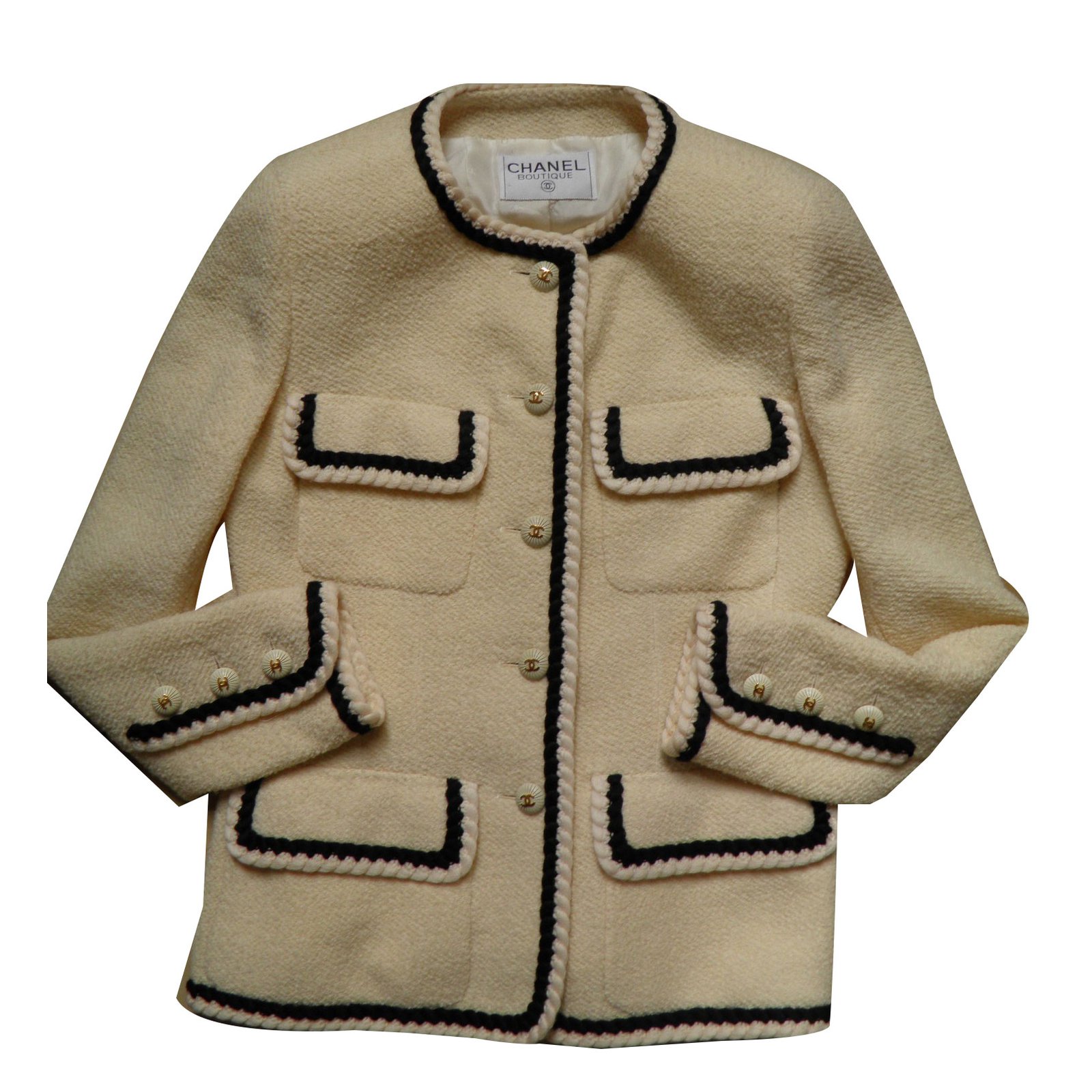 CHANEL 2000 Classic Collar Woven Jacket Beige Cream Tweed - Chelsea Vintage  Couture