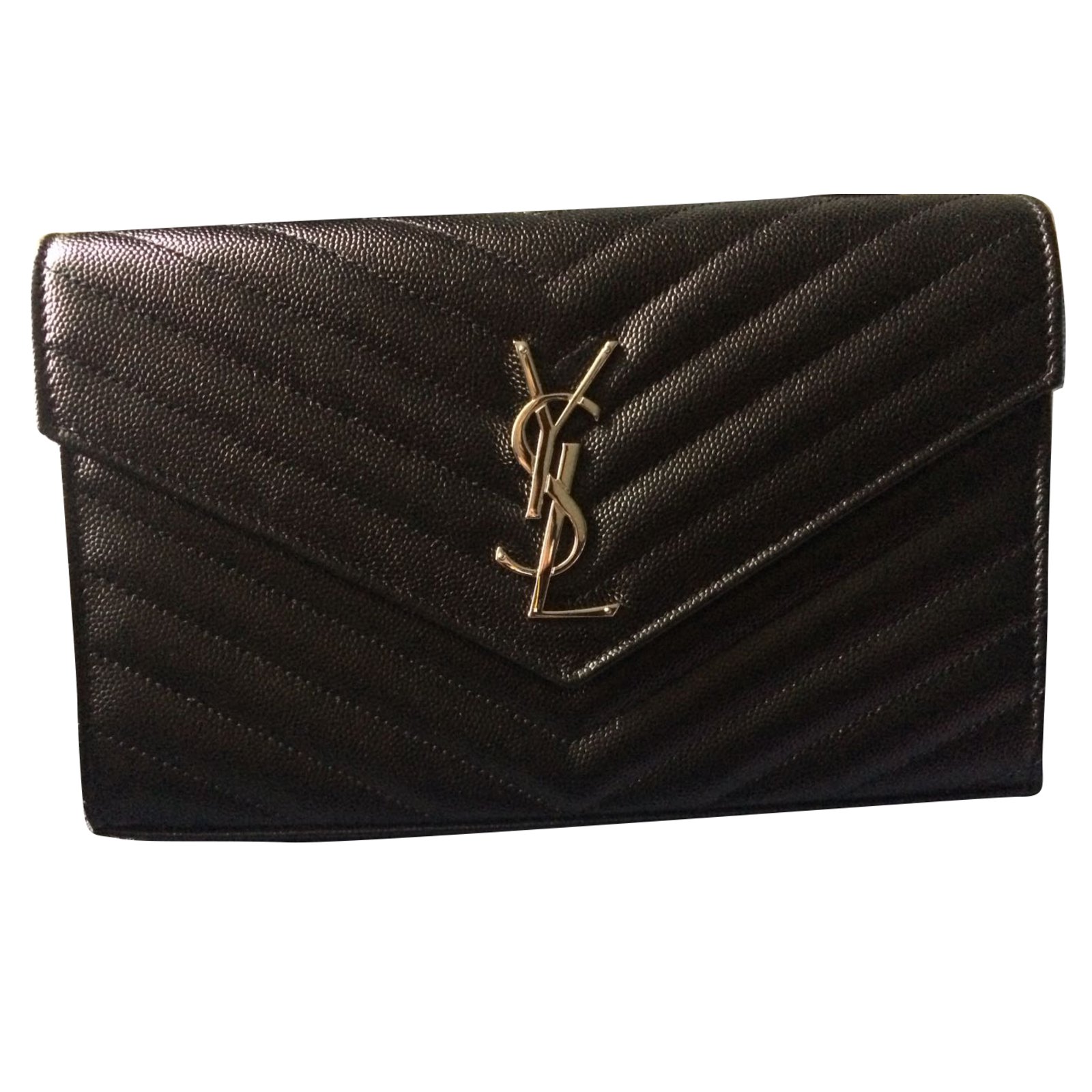  YSL Yves Saint Laurent Belle de Jour Clutch de cuero para mujer  - Negro, Negro - : Ropa, Zapatos y Joyería