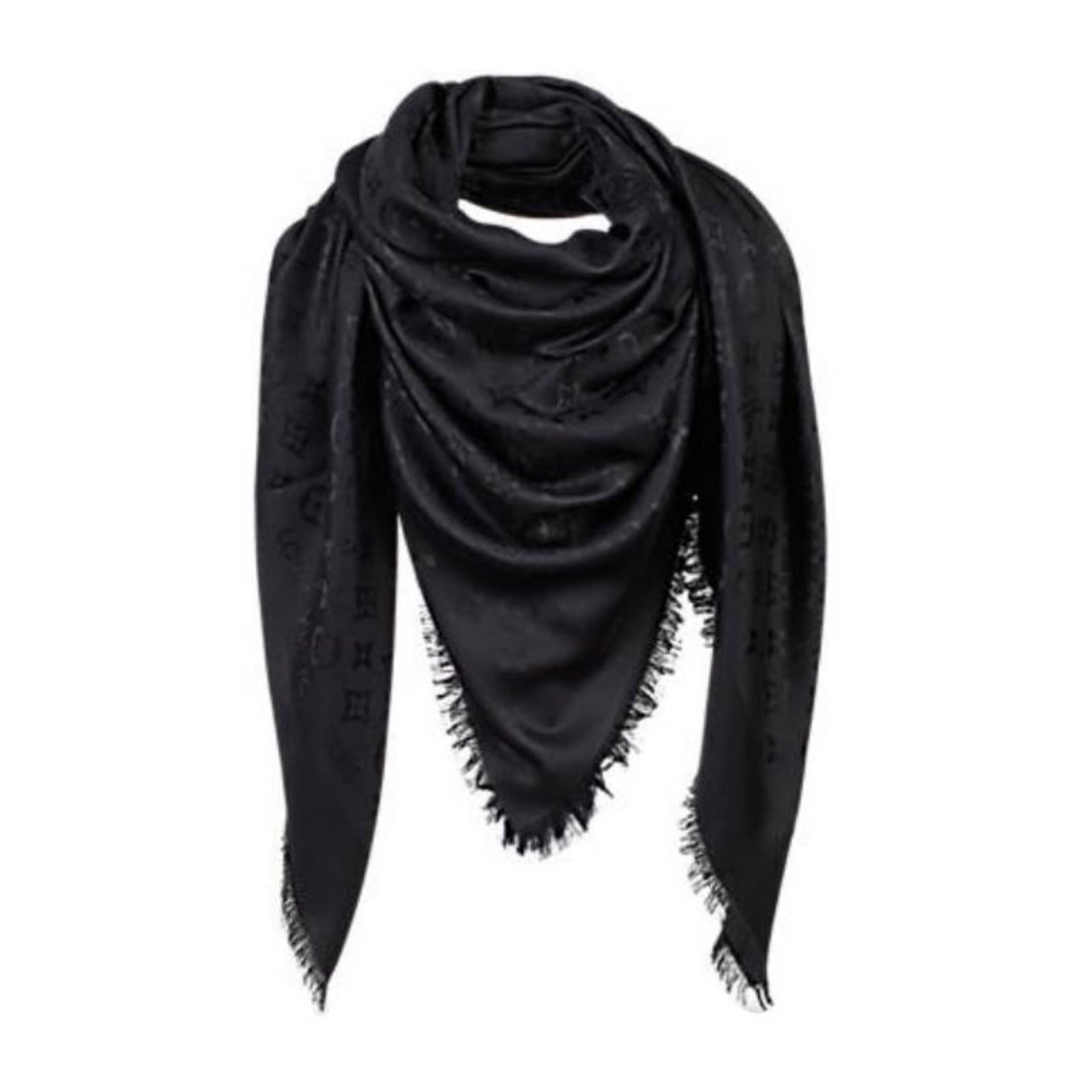Louis Vuitton Classical Monogram Scarf Scarves Silk Black ref.64801 - Joli Closet