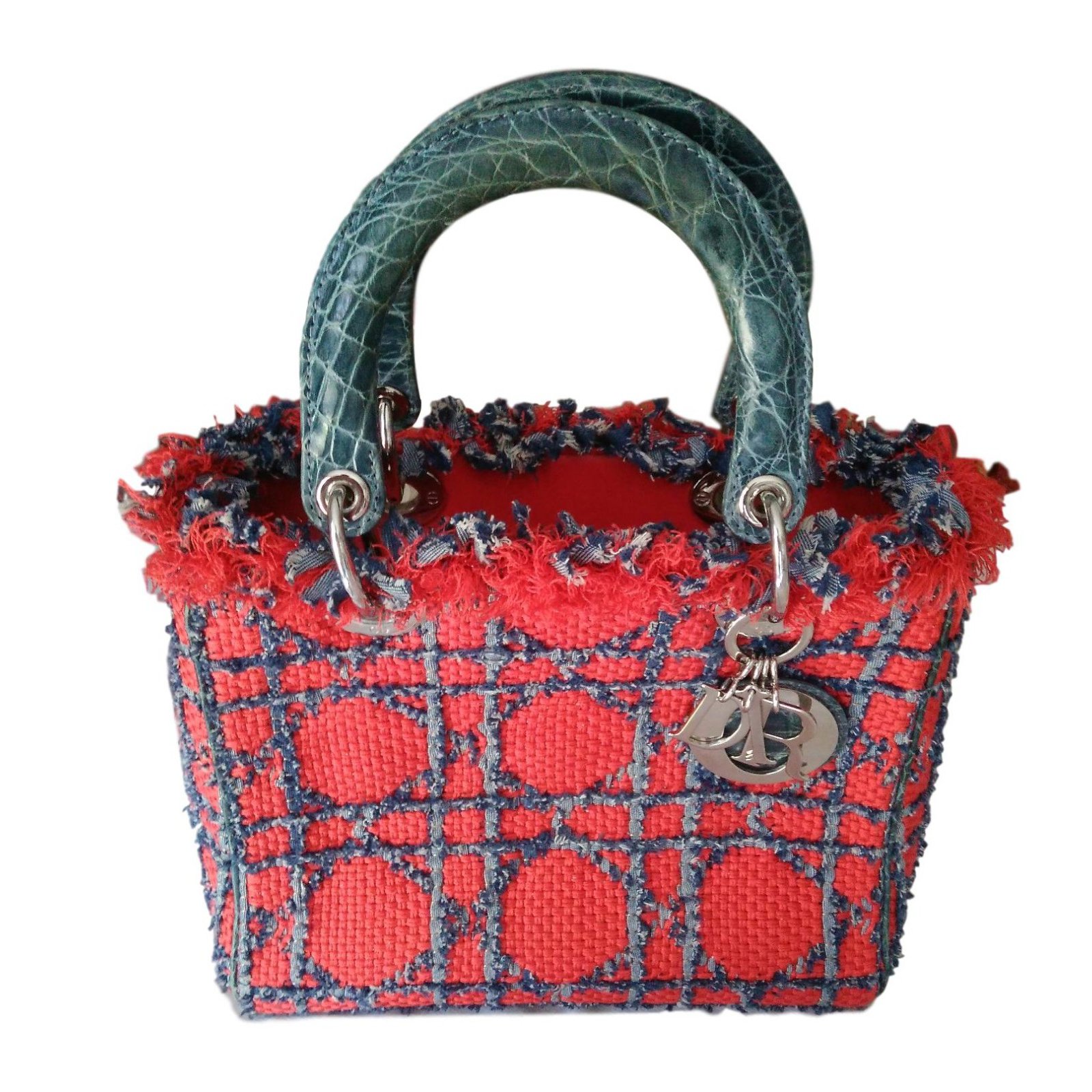 Christian Dior Lady Dior Tweed Top Handle Bag