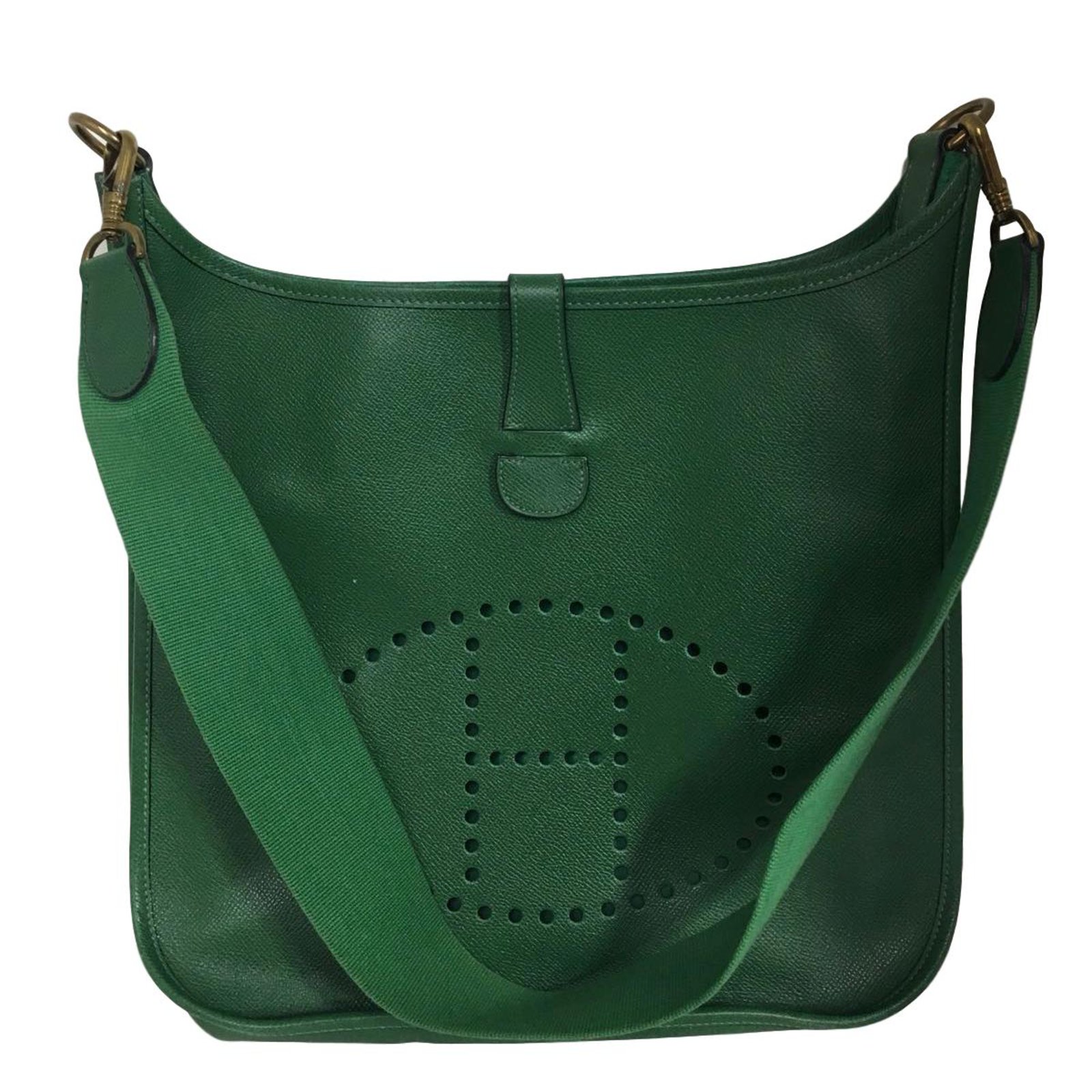 Hermès Vintage Evelyne Handbags Leather Green ref.65282 - Joli Closet