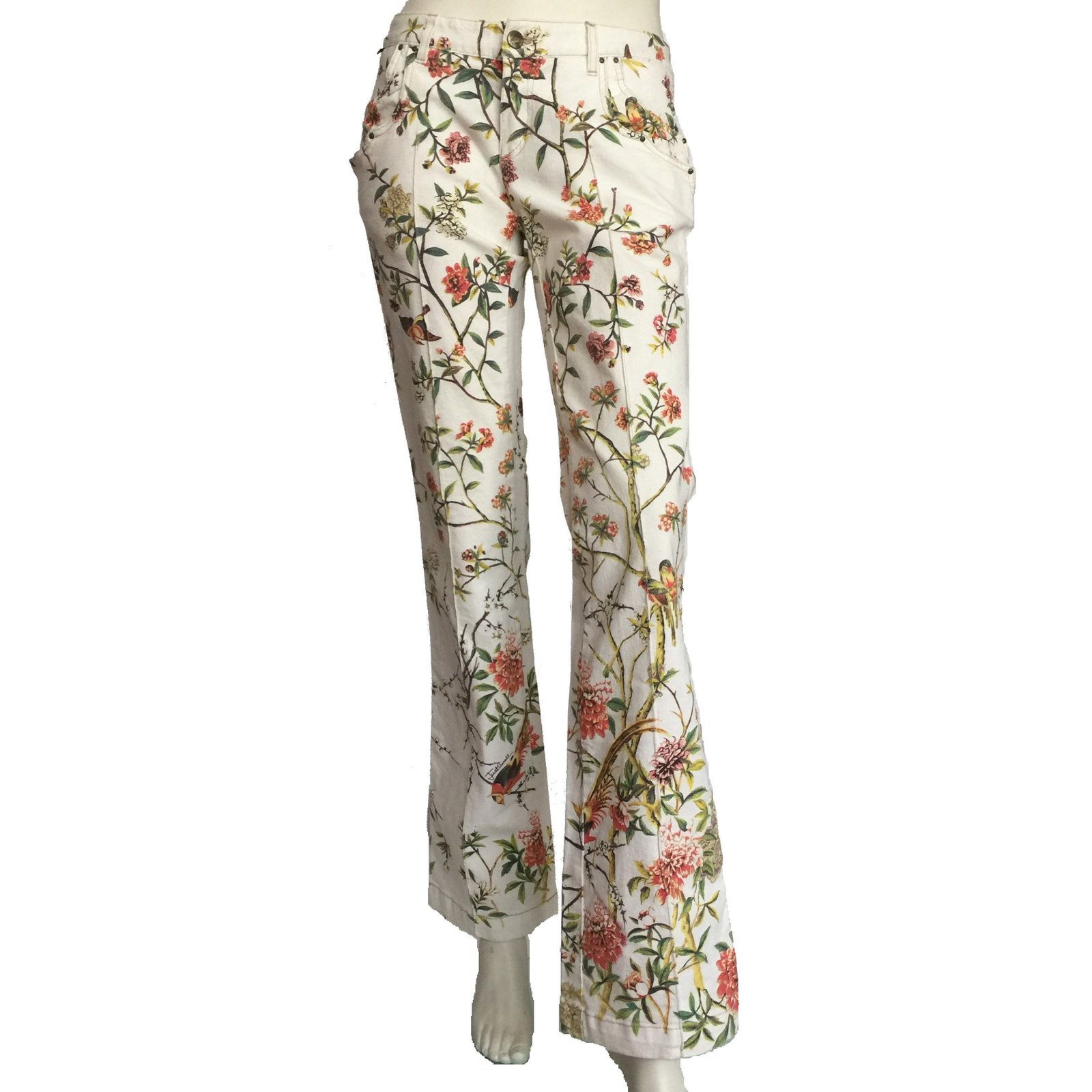 floral denim pants