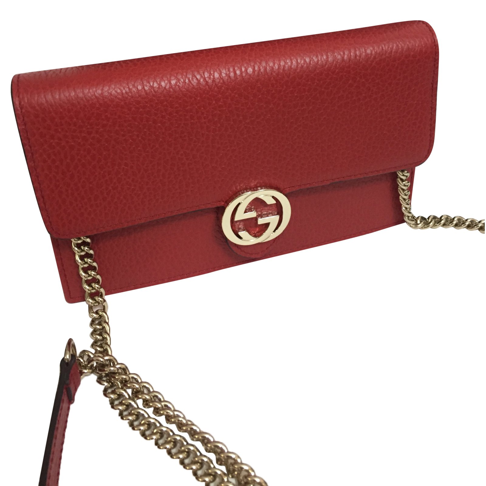 Gucci Wallet chain Clutch bags Leather Red ref.67004 - Joli Closet