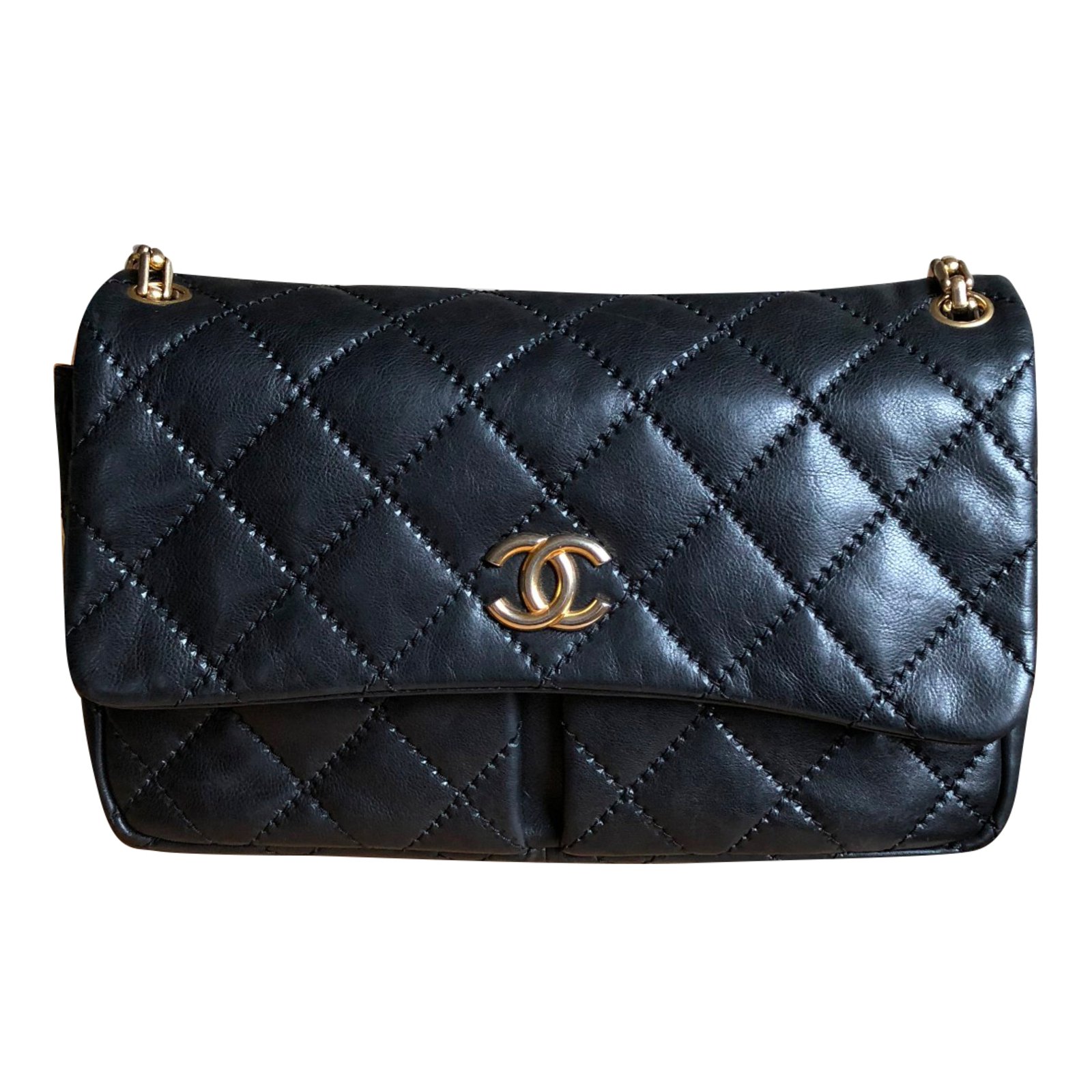 Chanel Retro Chain black leather flap bag ref.67590 - Joli Closet