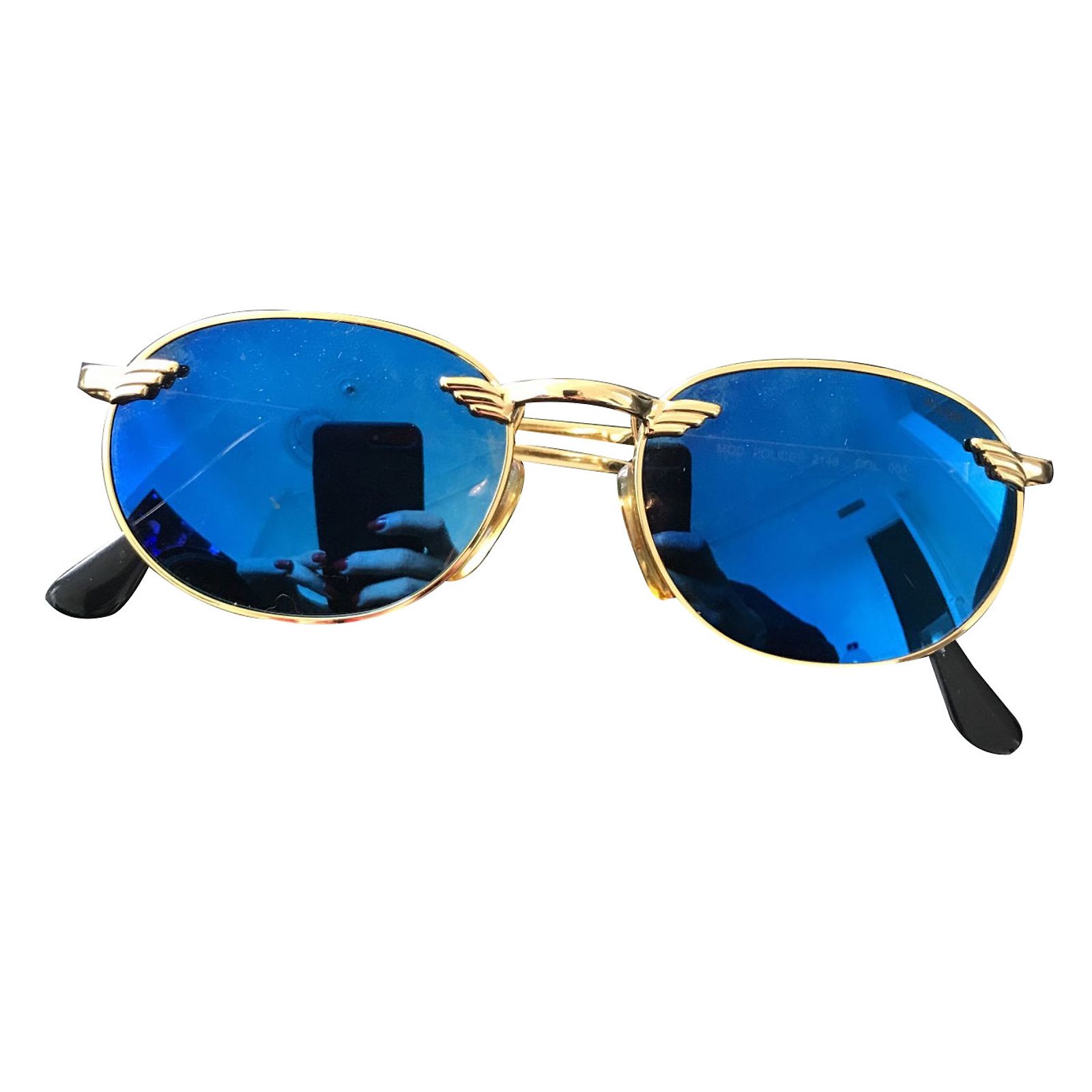 Lunettes De Soleil POLICE Aviator - Métal Argenté - Verres Bleu Dégradé UV400 - Occasion TB