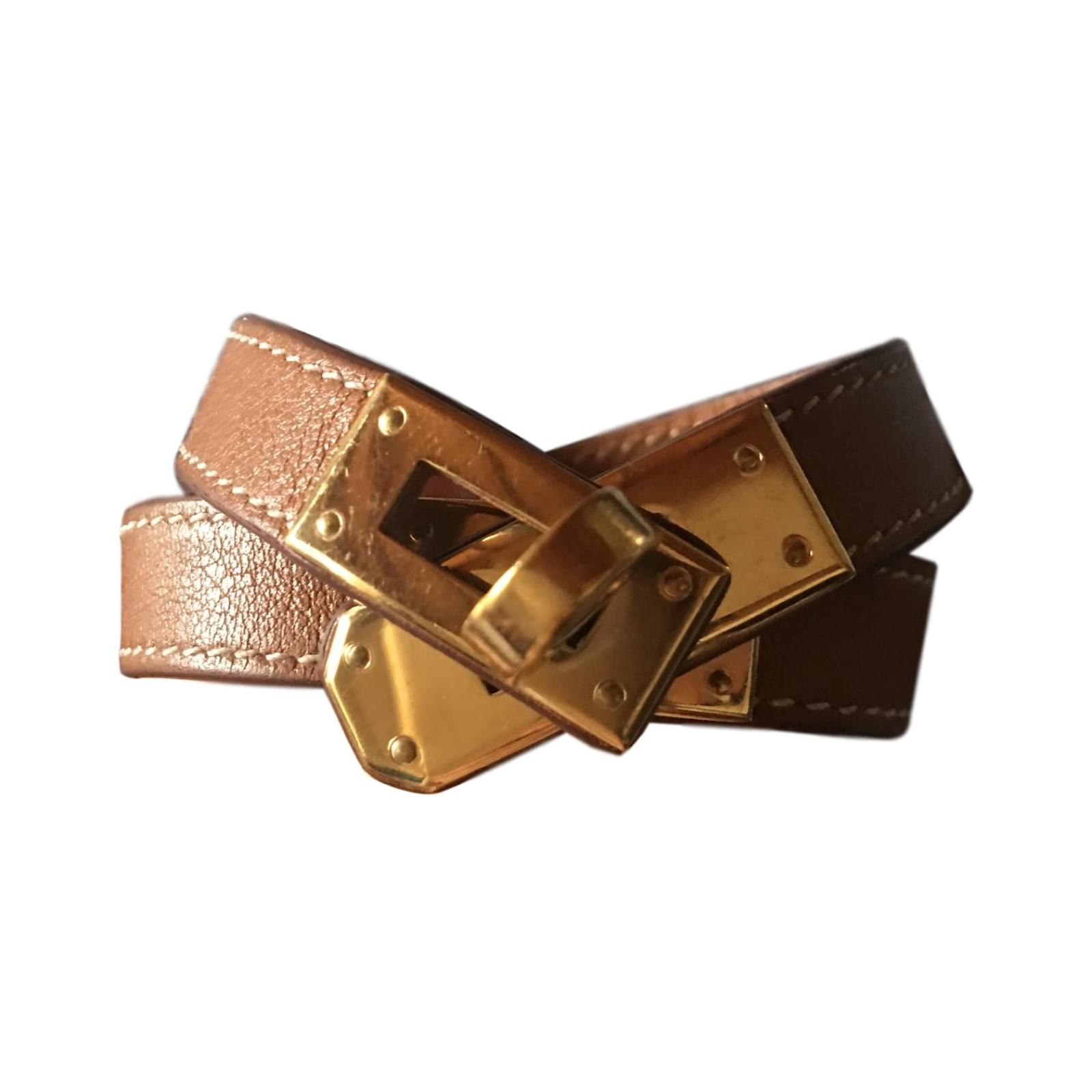 Hermès Bracciale Kelly doppio tour Caramello Pelle Placcato in oro  ref.68960 - Joli Closet