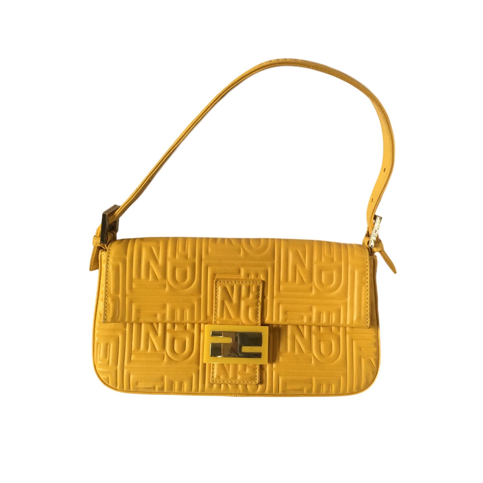 Fendi Baguette Golden Yellow Leather Metal ref.69149 - Joli Closet