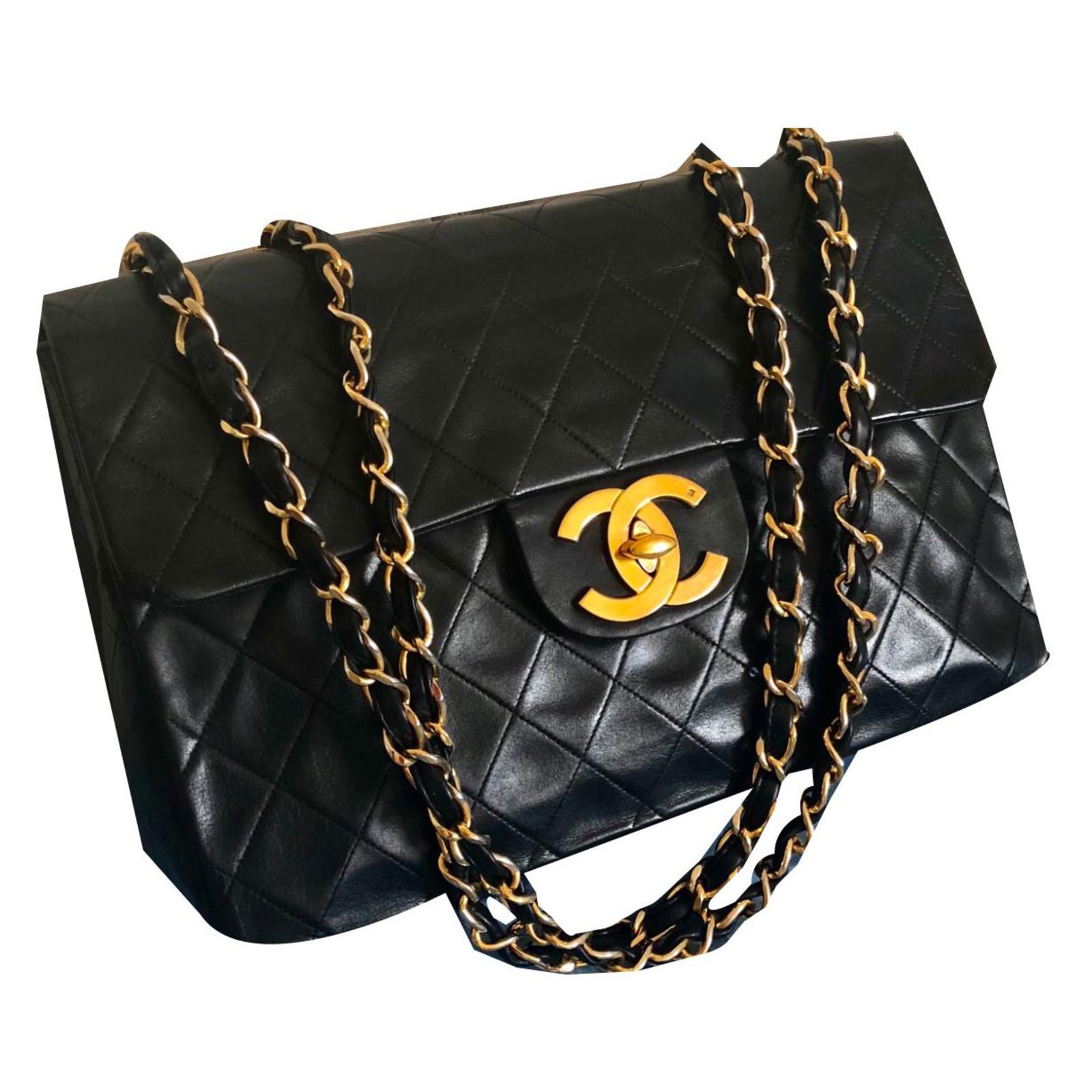 Chanel 34 Chanel 13inch Maxi Jumbo Black Quilted Leather Shoulder