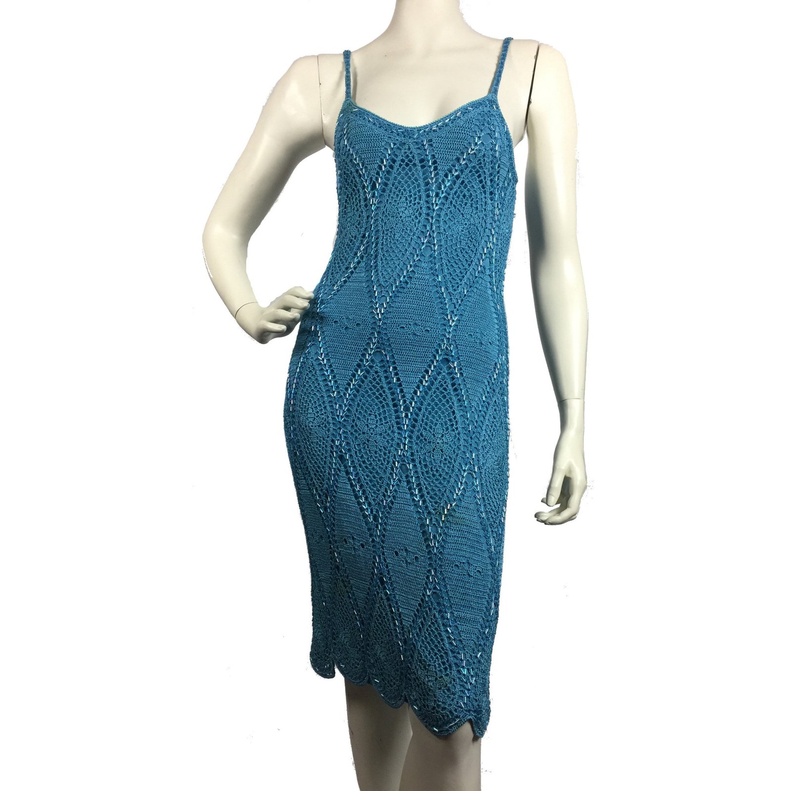 Karen Millen Turquoise crocheted dress withe beads Dresses Viscose Blue