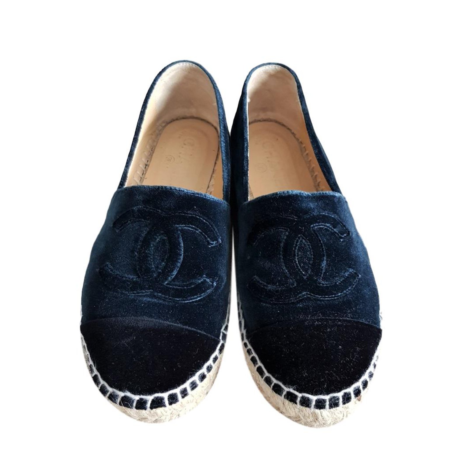 CHANEL Zapatos de alpargata azul marino de terciopelo EU37