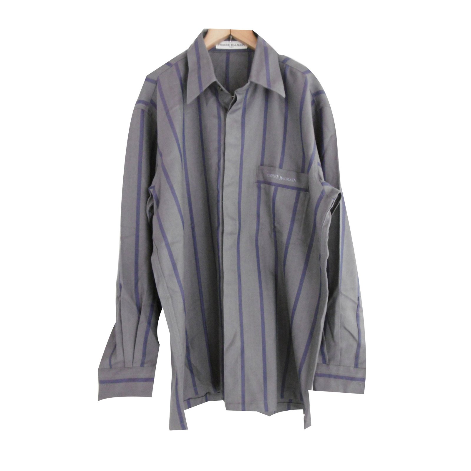 Pierre Balmain Men's Button Down Shirt Purple Dark grey Cotton Wool ref ...