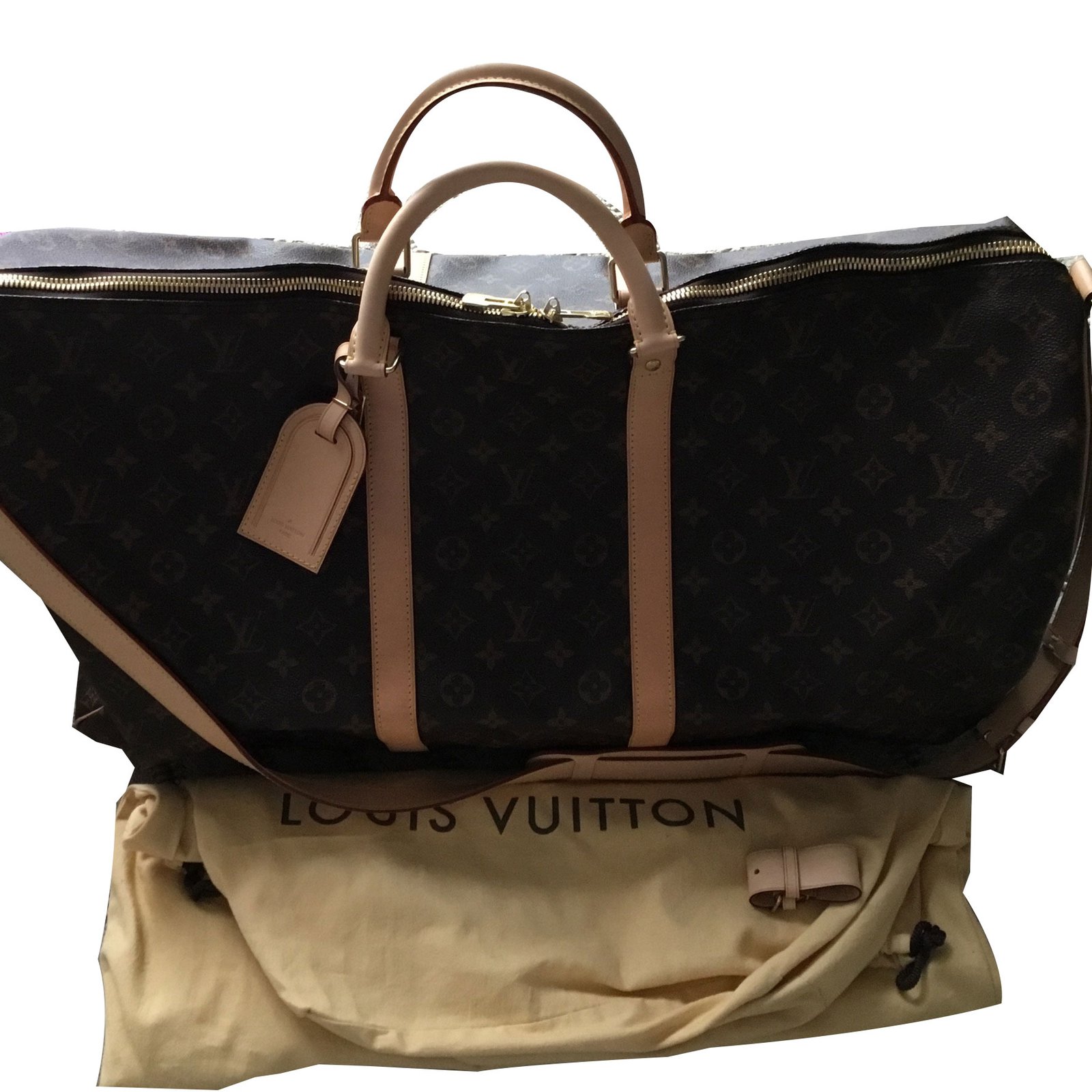 Louis Vuitton keepall 60 Beige Leather Cotton ref.72075 - Joli Closet