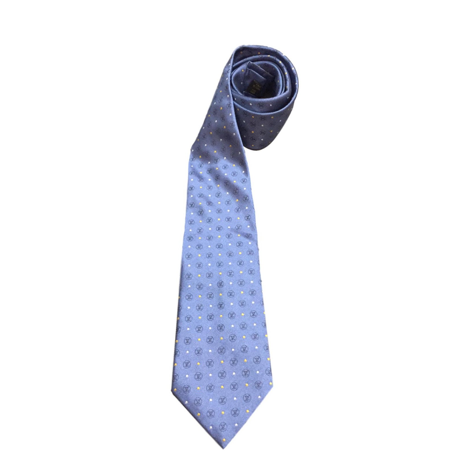 Authenticated used Louis Vuitton Louis Vuitton Cravat Monogram Ribbon Tie M71726 Silk Gray Series Blue Stripe Overall Pattern Logo, Men's, Size: Width
