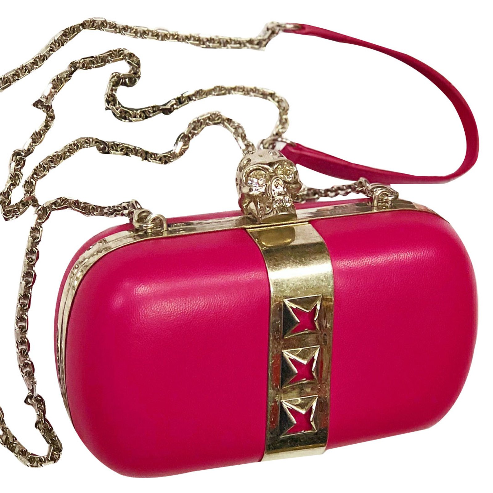 Alexander Mcqueen Clutch On Chain Handbags Leather Pink Ref Joli Closet