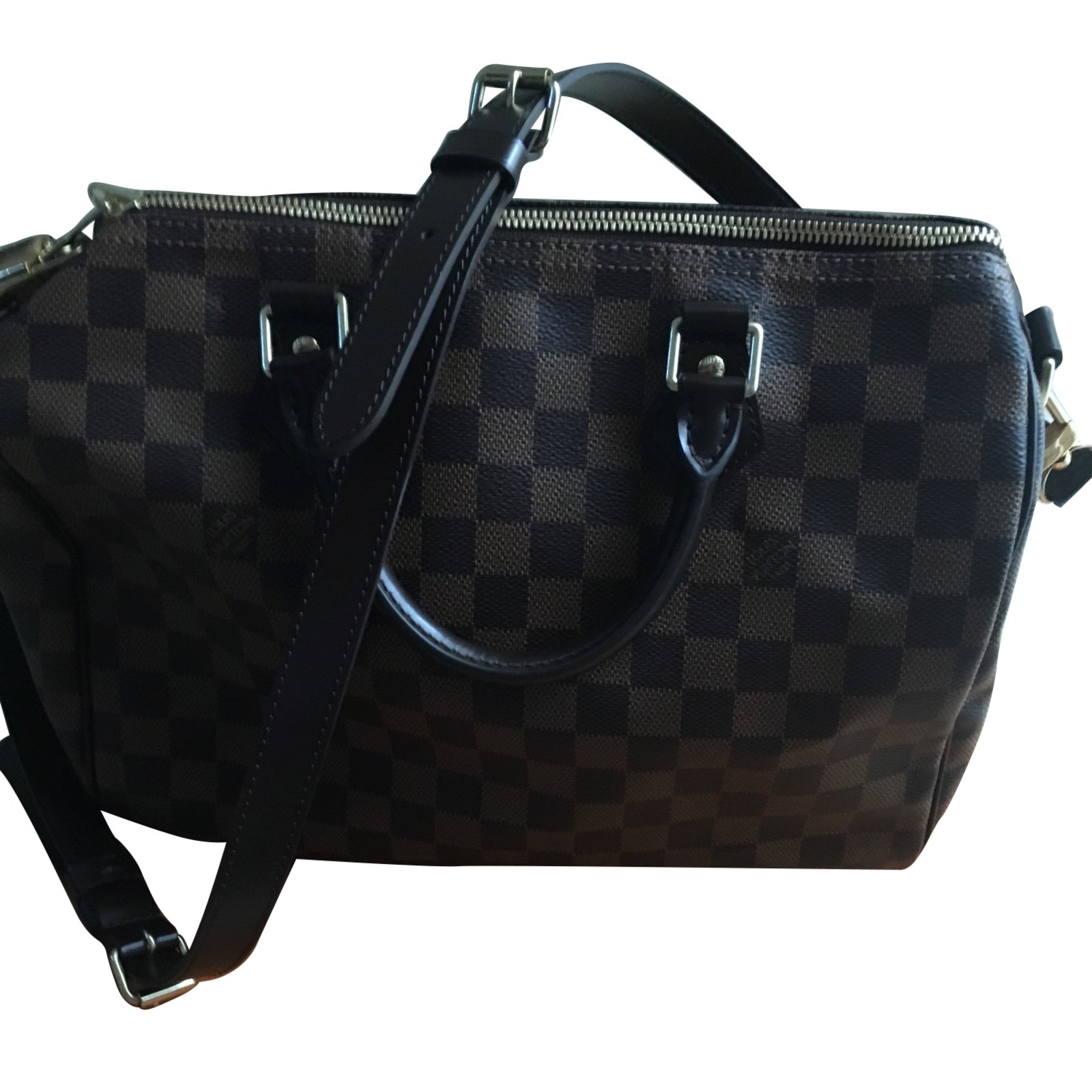 Louis Vuitton Speedy 30 Dark brown Leather Cloth ref.74791 - Joli Closet