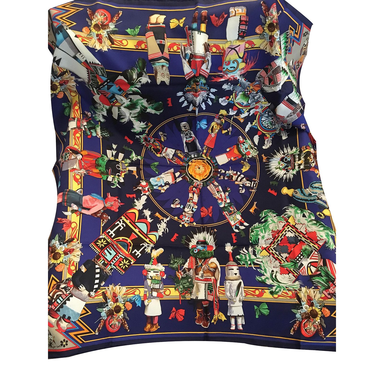 Foulard Carré Hermès En Soie - 88 Cm De Côté - Motif Cheval - Bon état Occasion