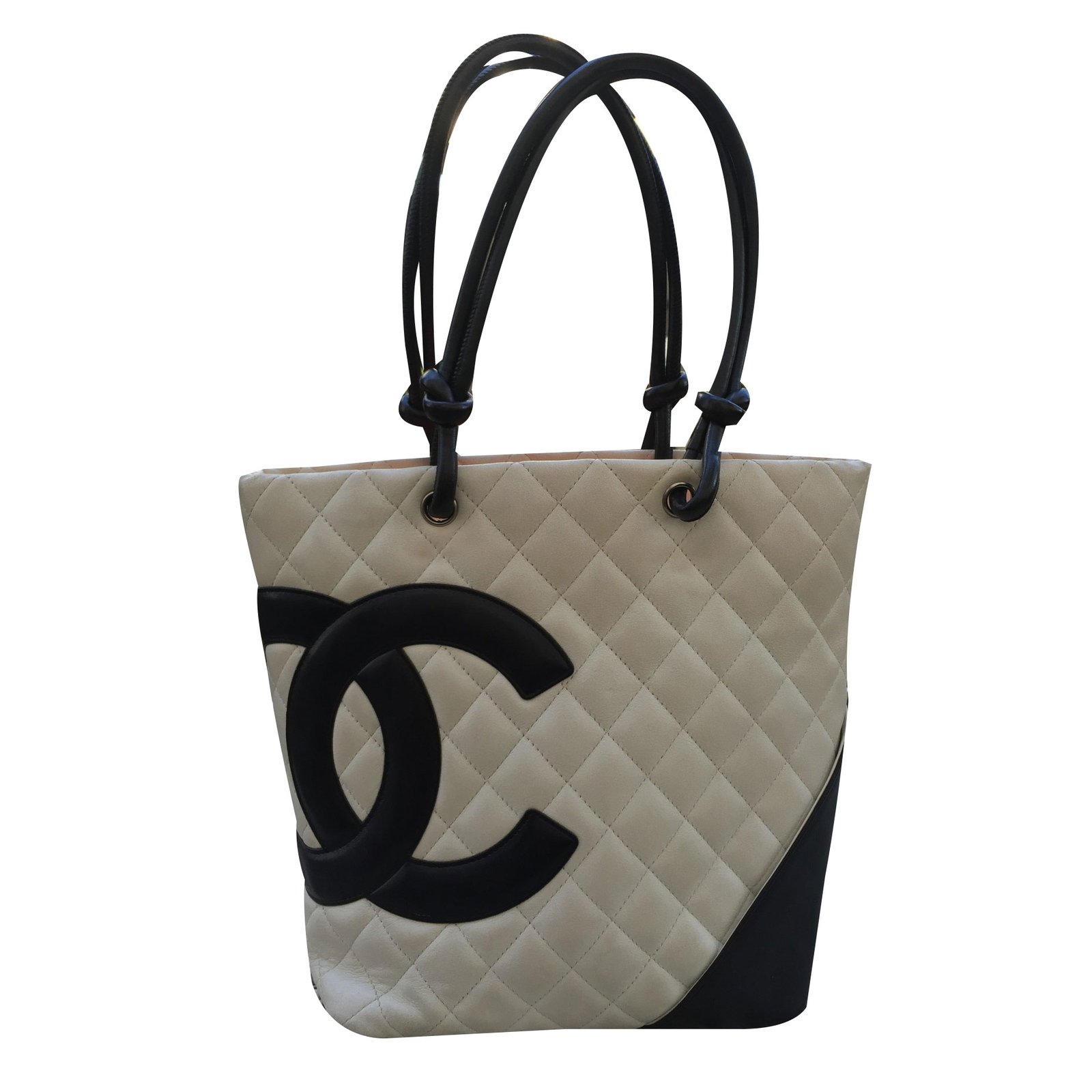 Chanel White Cambon Ligne Tote Black Leather ref.177959 - Joli Closet