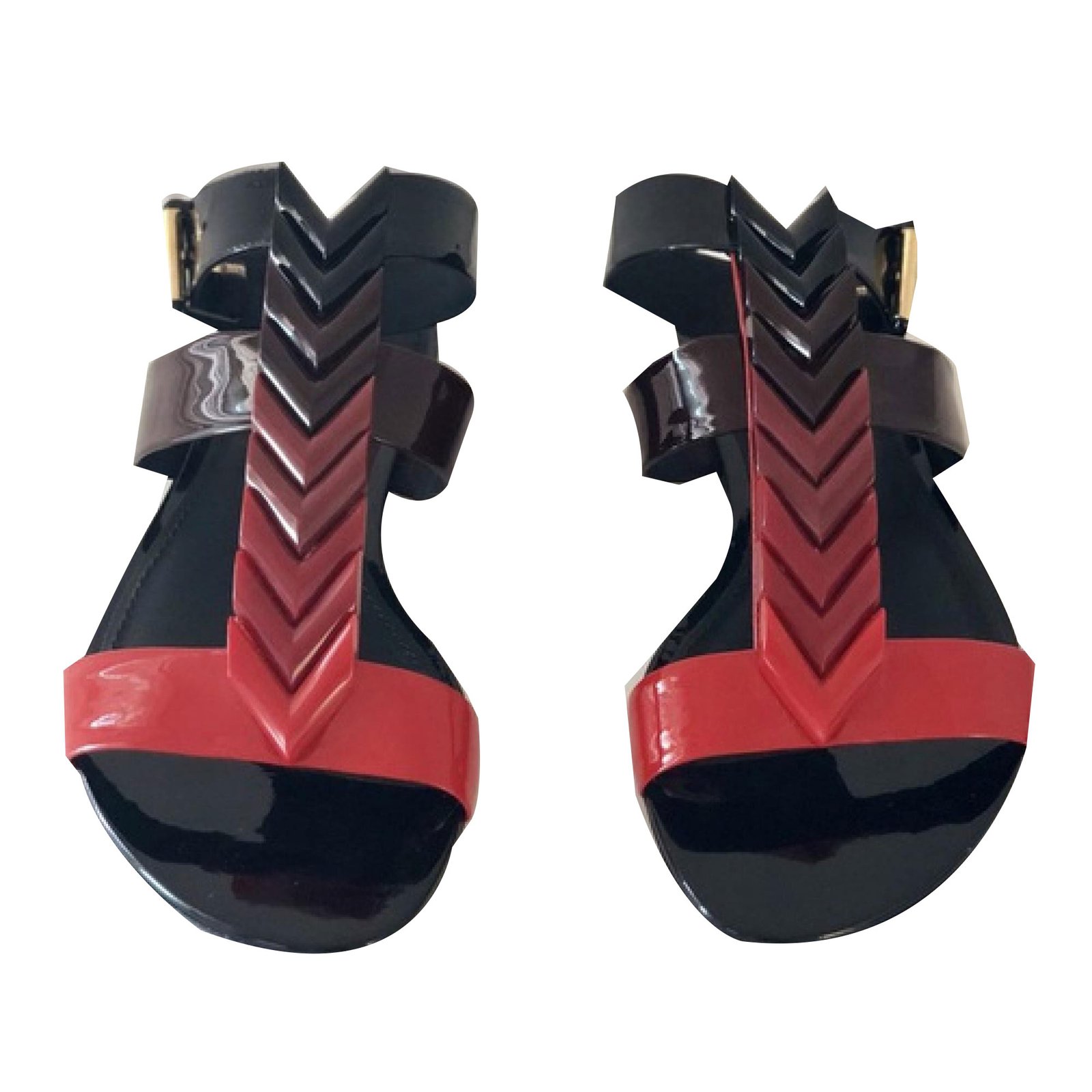 Louis Vuitton Black/Red Patent Leather Ankle Strap Sandals