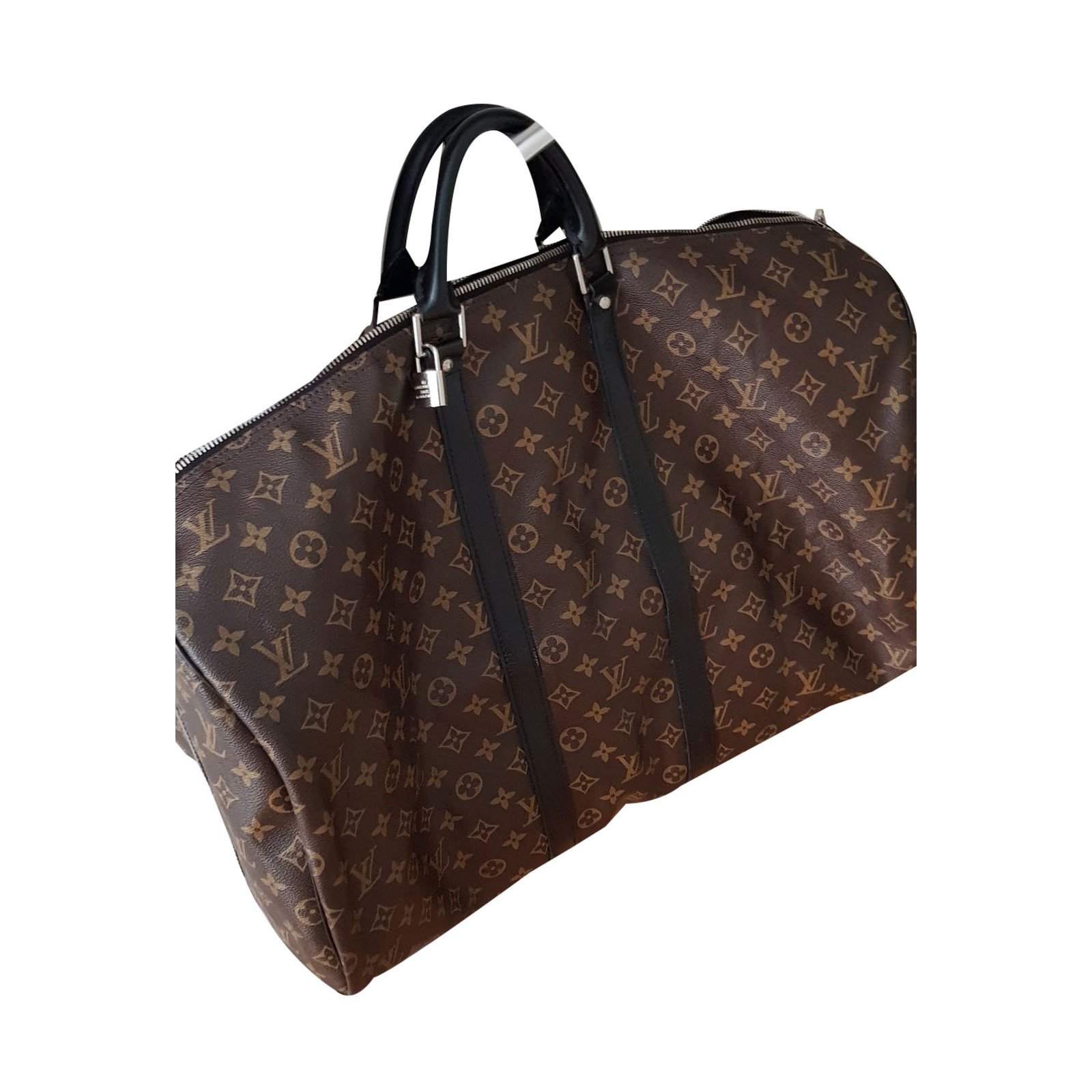 Louis Vuitton Keepall Macassar bandouliere 55 Brown Black Leather Cloth  ref.75841 - Joli Closet