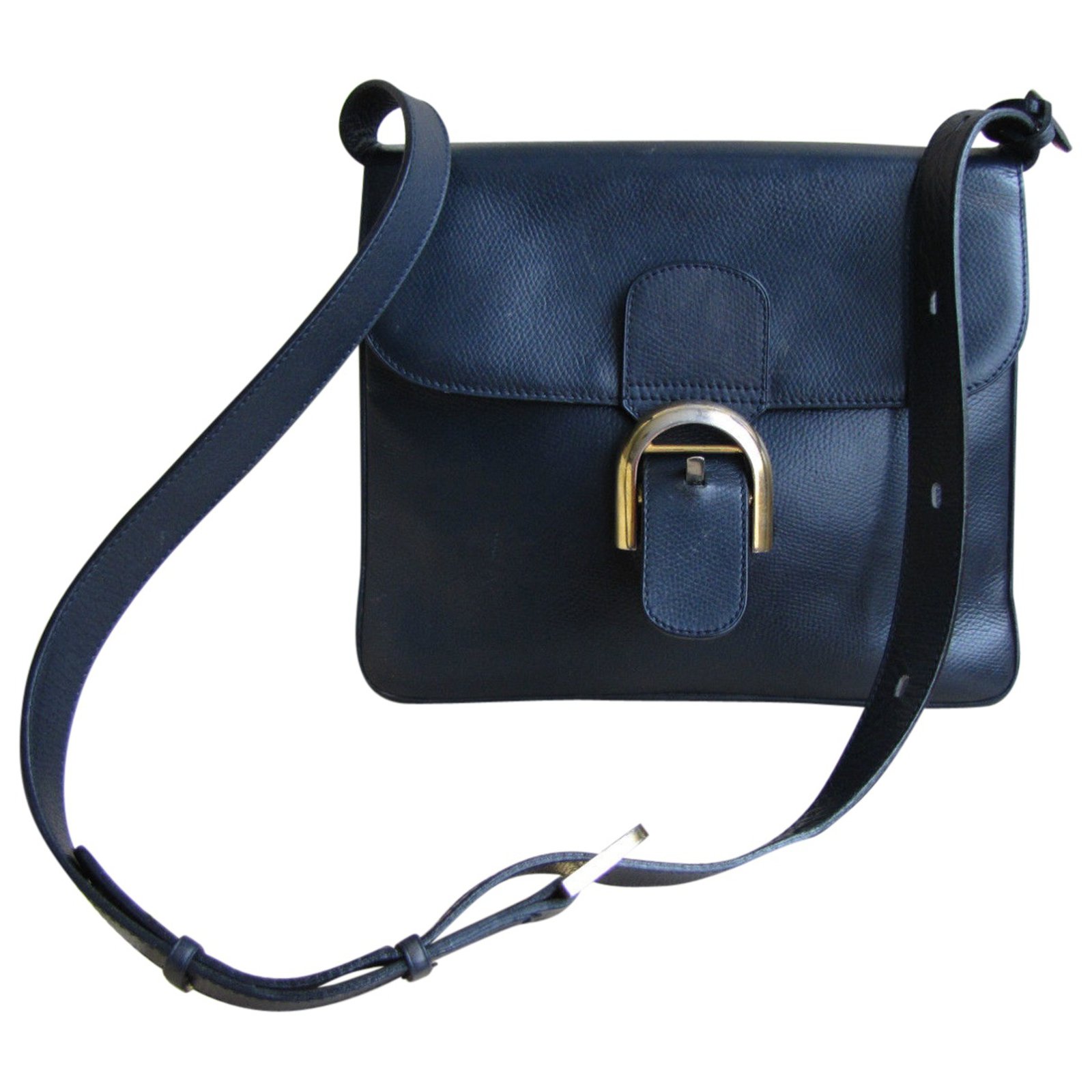 sac l'épaule delvaux en cuir bleu marine modèle GIVRY MM