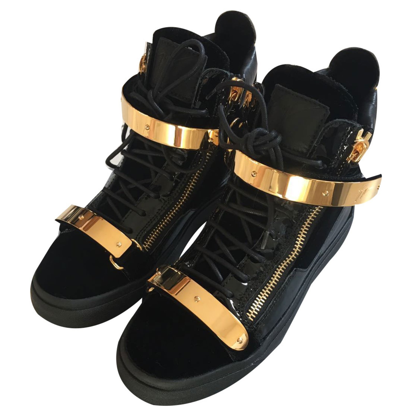 Giuseppe Zanotti sneakers Black Golden Leather Metal ref.76488 - Joli ...