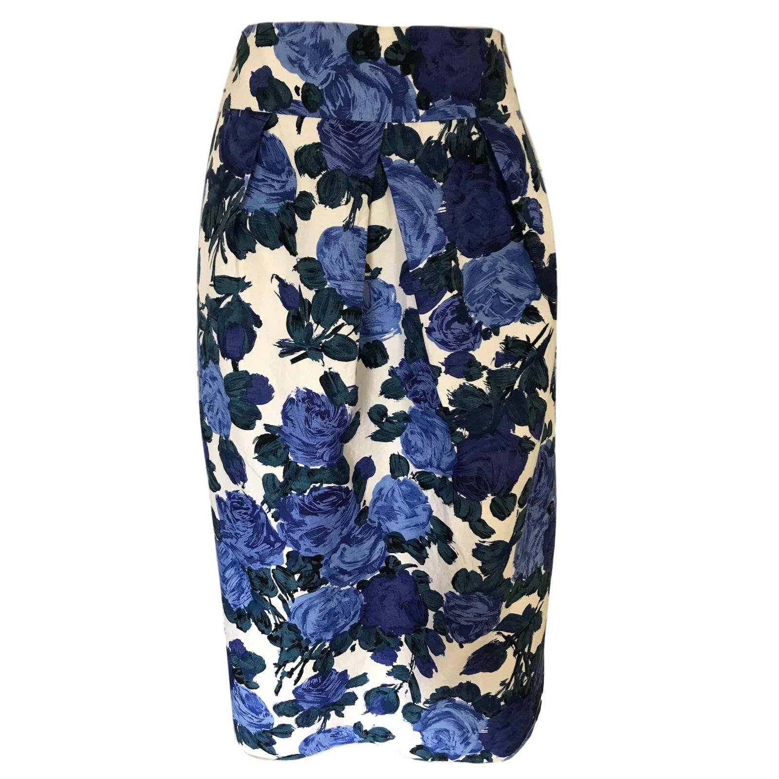 Lk Bennett Skirts White Blue Silk Linen ref.77086 - Joli Closet