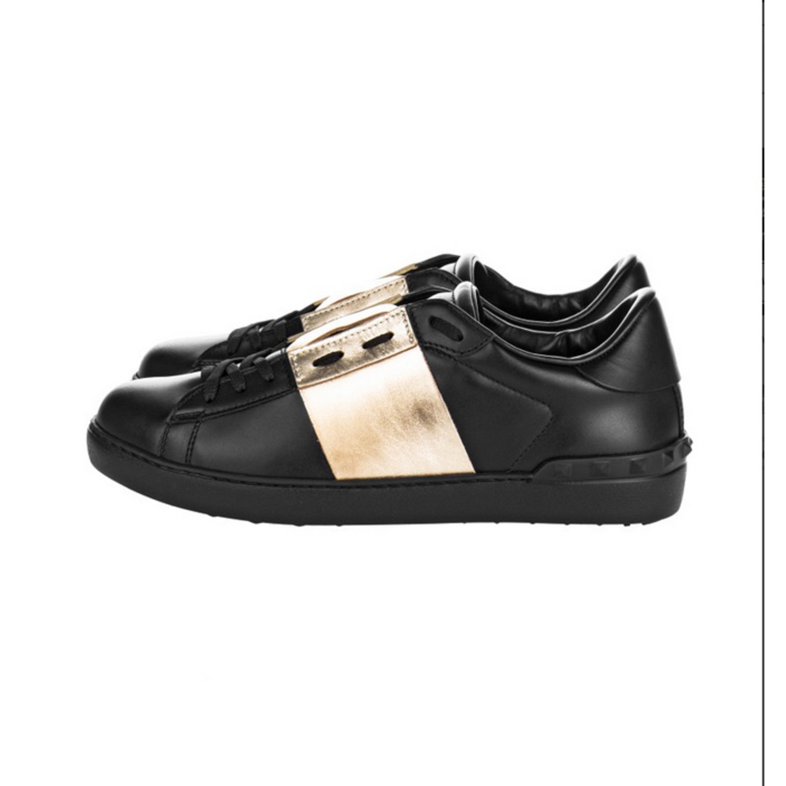 Kriminel Elendighed rent VALENTINO GARAVANI Sneakers Gold Open Black Leather ref.77911 - Joli Closet