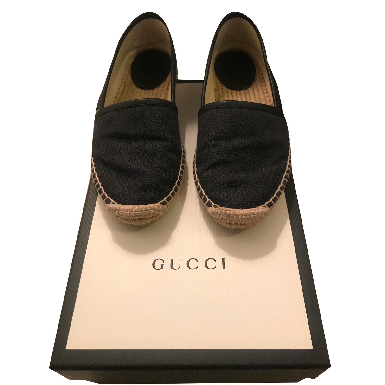 Gucci Espadrilles Black Dark grey Leather Cloth ref.78612 - Joli Closet