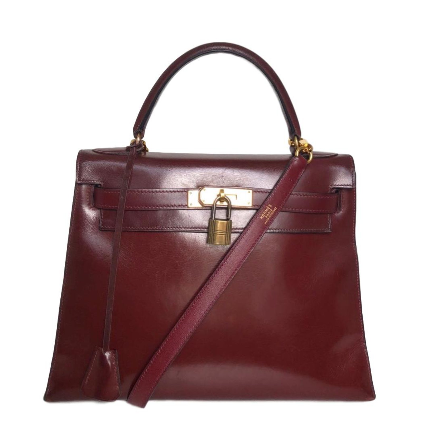 Hermès Kelly 28 Box leather Color bordeaux Dark red ref.78714 - Joli Closet