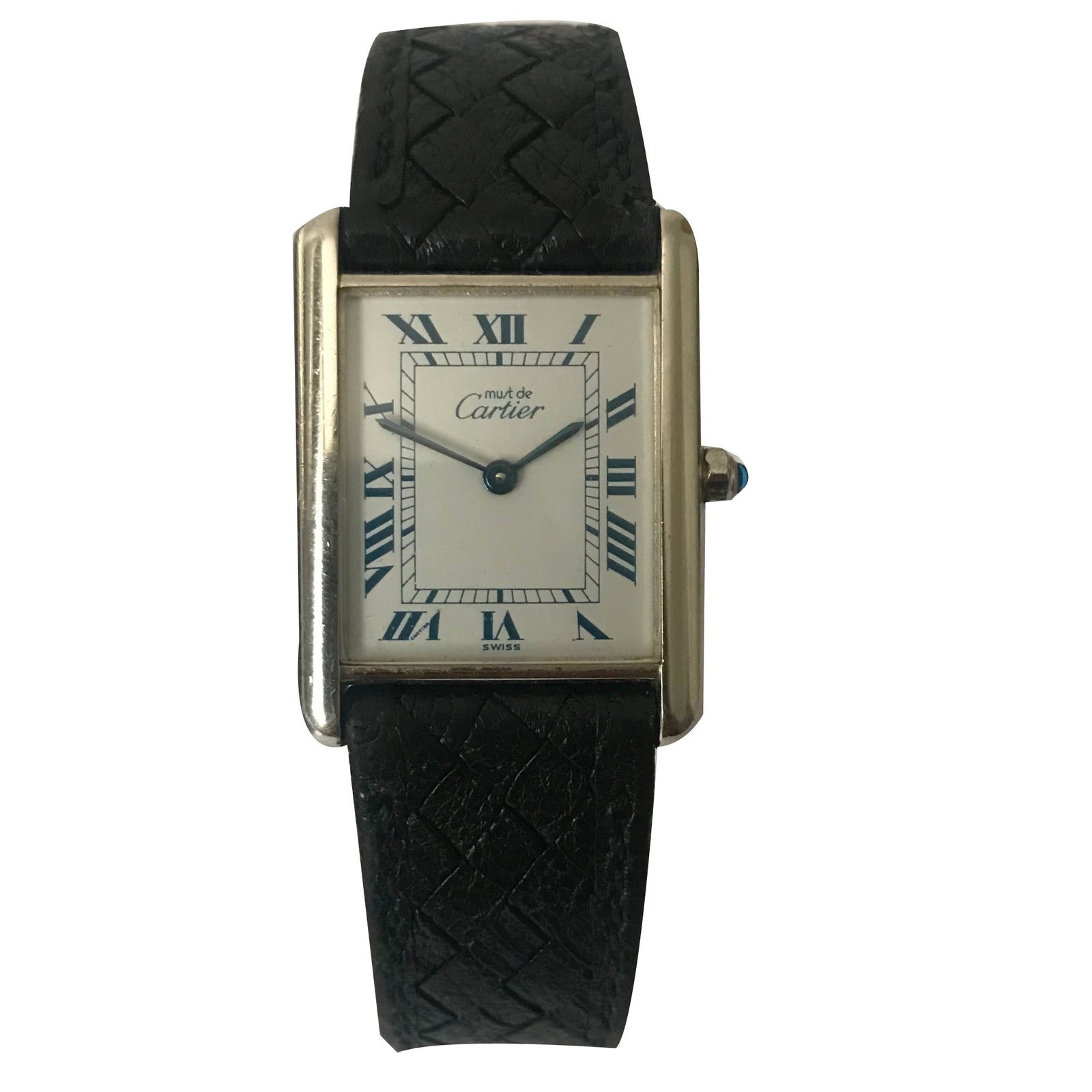 Cartier Vintage Tank Must Gm Watch Fine Watches Leather Silver Black Silvery Ref Joli Closet