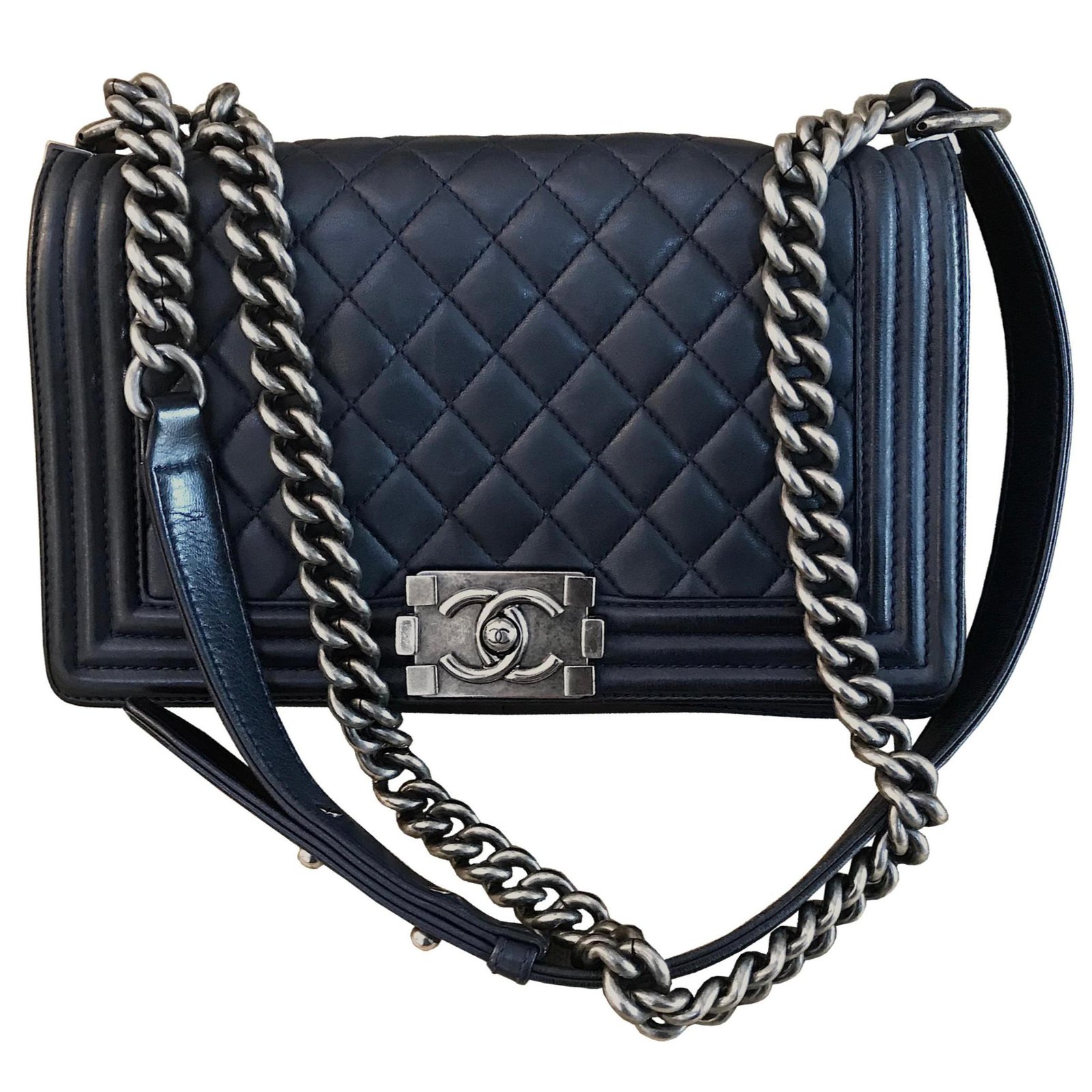 Chanel Light Blue Chevron Lambskin Medium Boy Bag