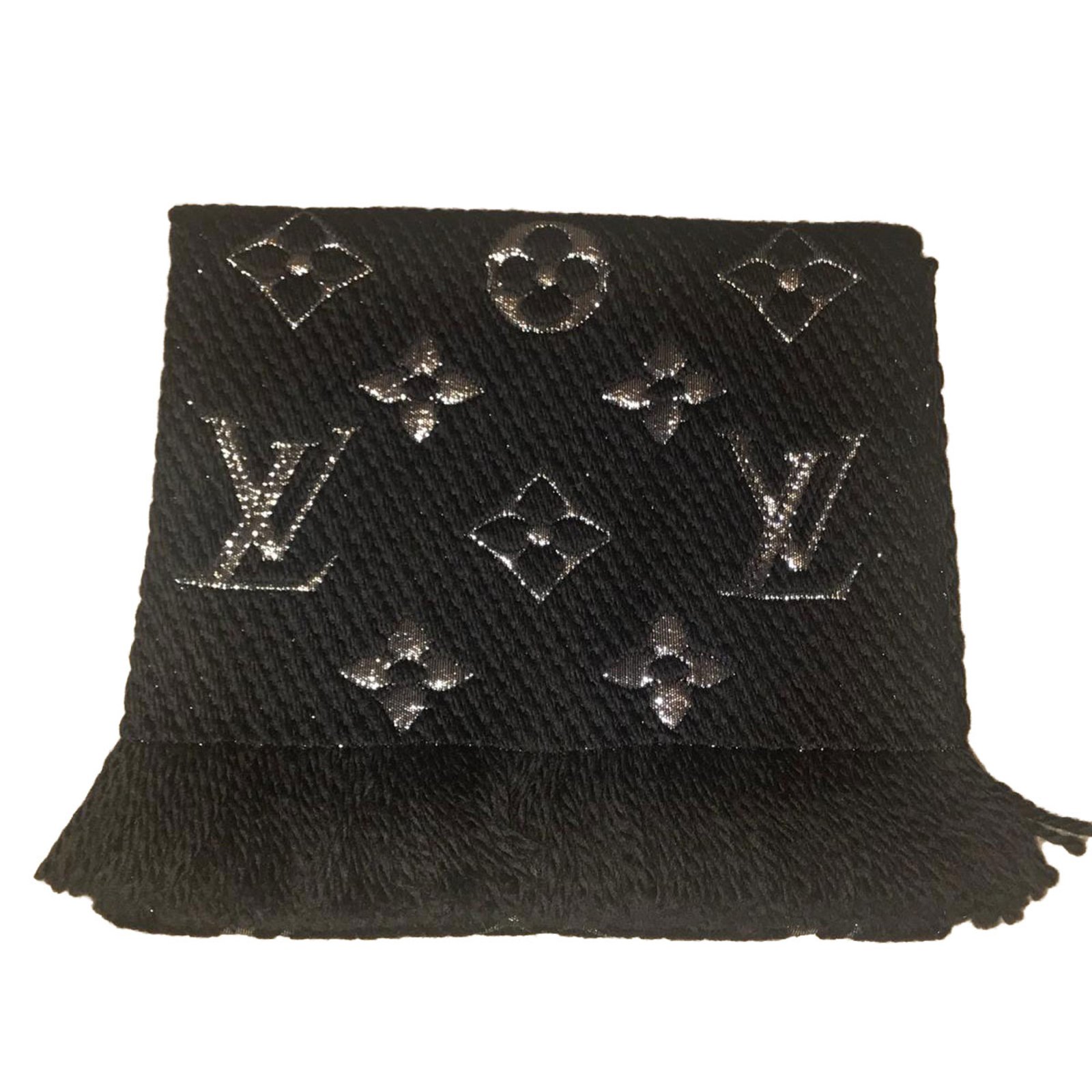 Louis Vuitton Scarves Scarves Wool Black,Silvery ref.81192 - Joli Closet
