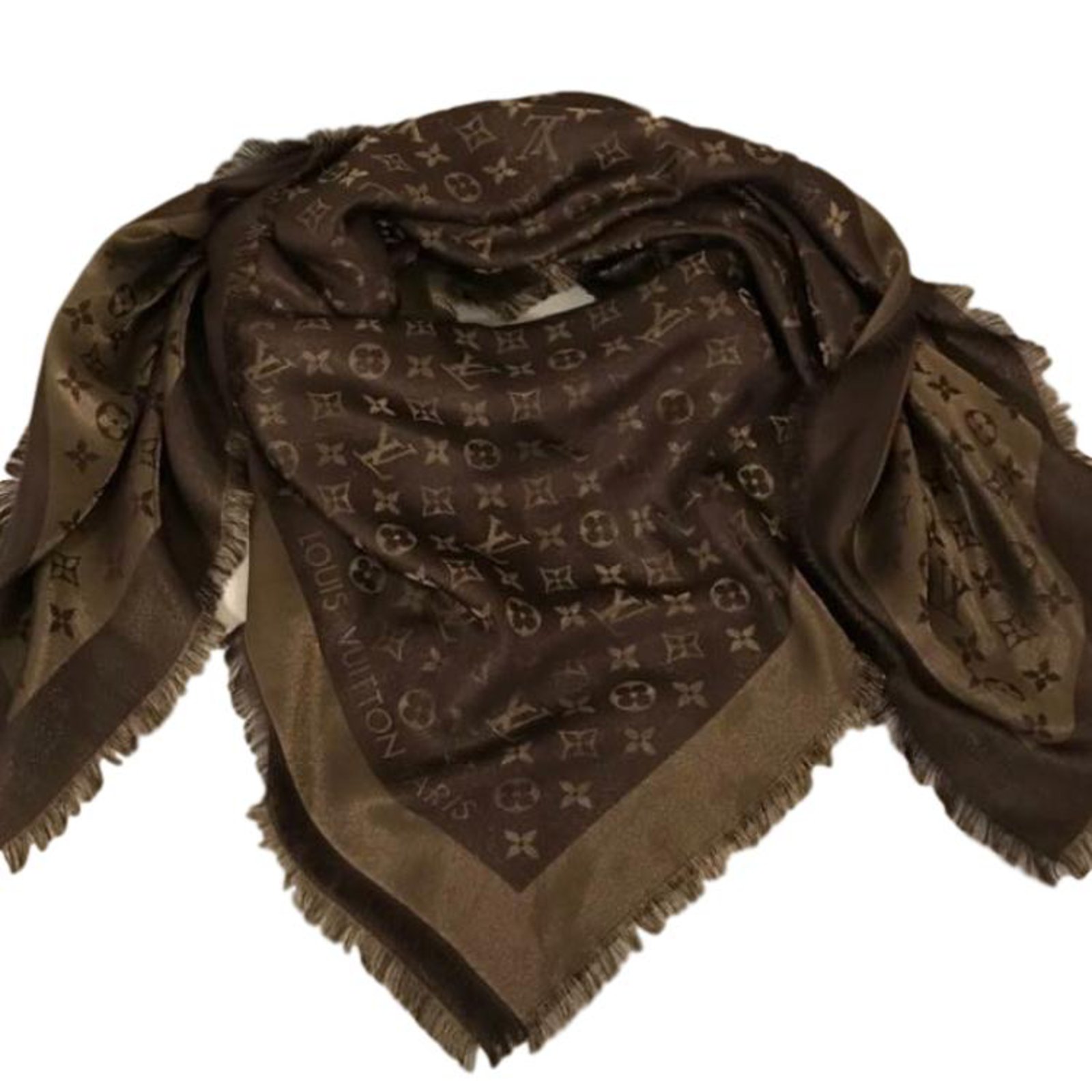 Louis Vuitton Silk scarves Brown Golden Cloth ref.82422 - Joli Closet