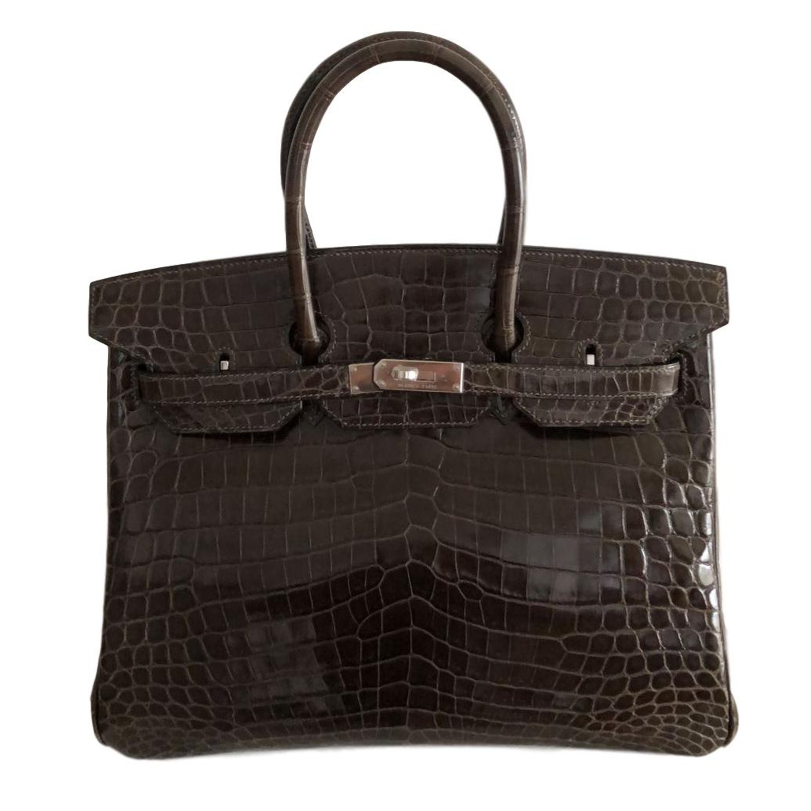 Hermès Birkin 35 Croco Handbags Exotic leather Dark brown ref.82672 ...