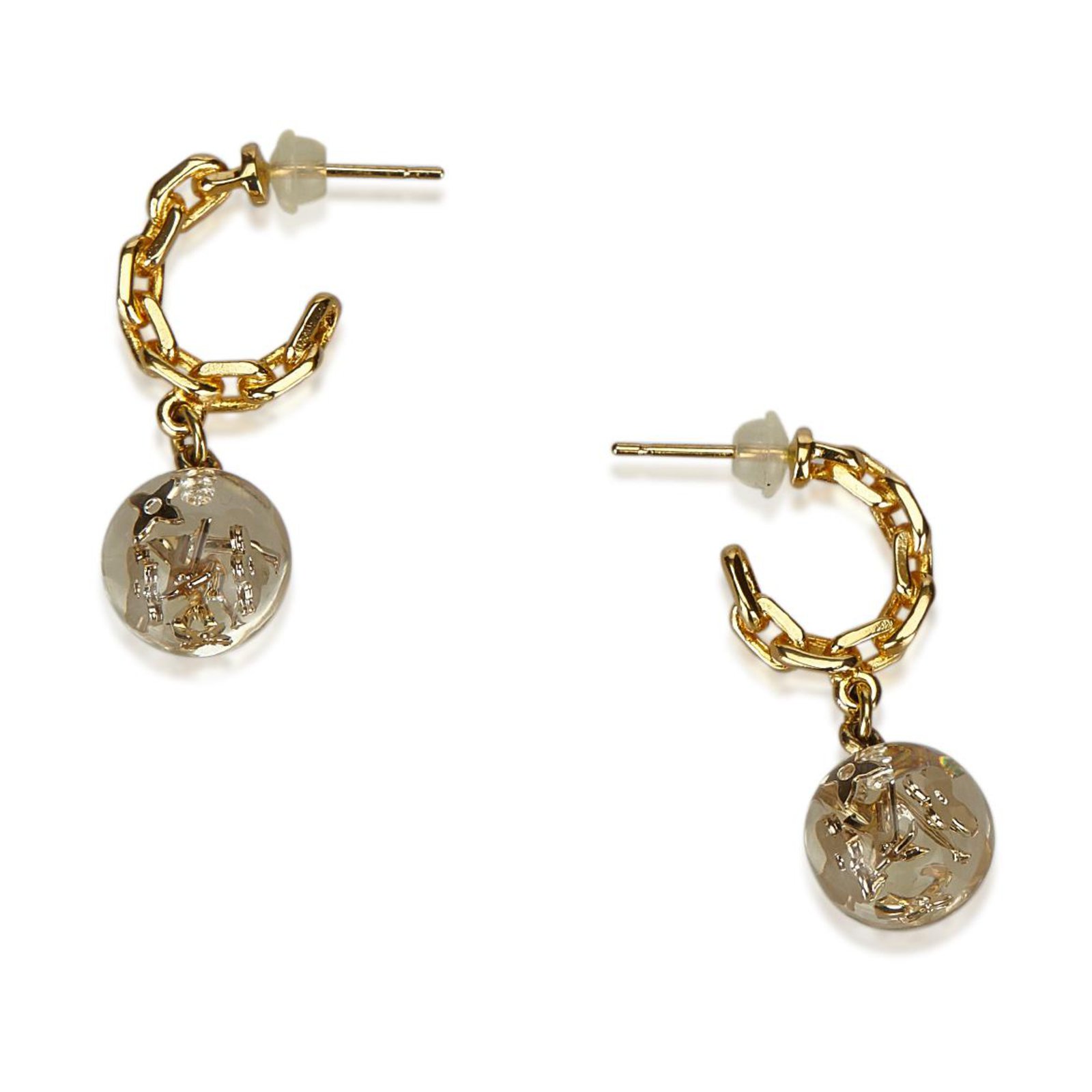 Louis Vuitton Resin Drop Push Back Earrings Golden Metal Plastic