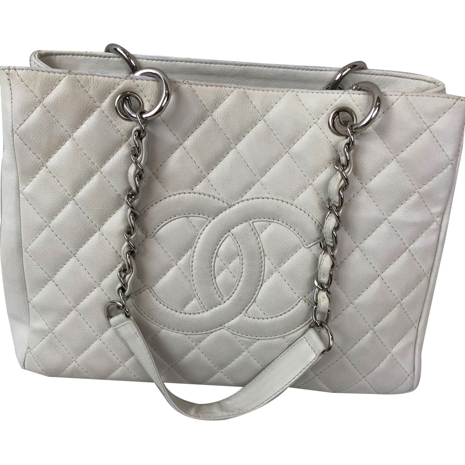 Chanel Grand Shopping Tote White Leather ref.83309 - Joli Closet
