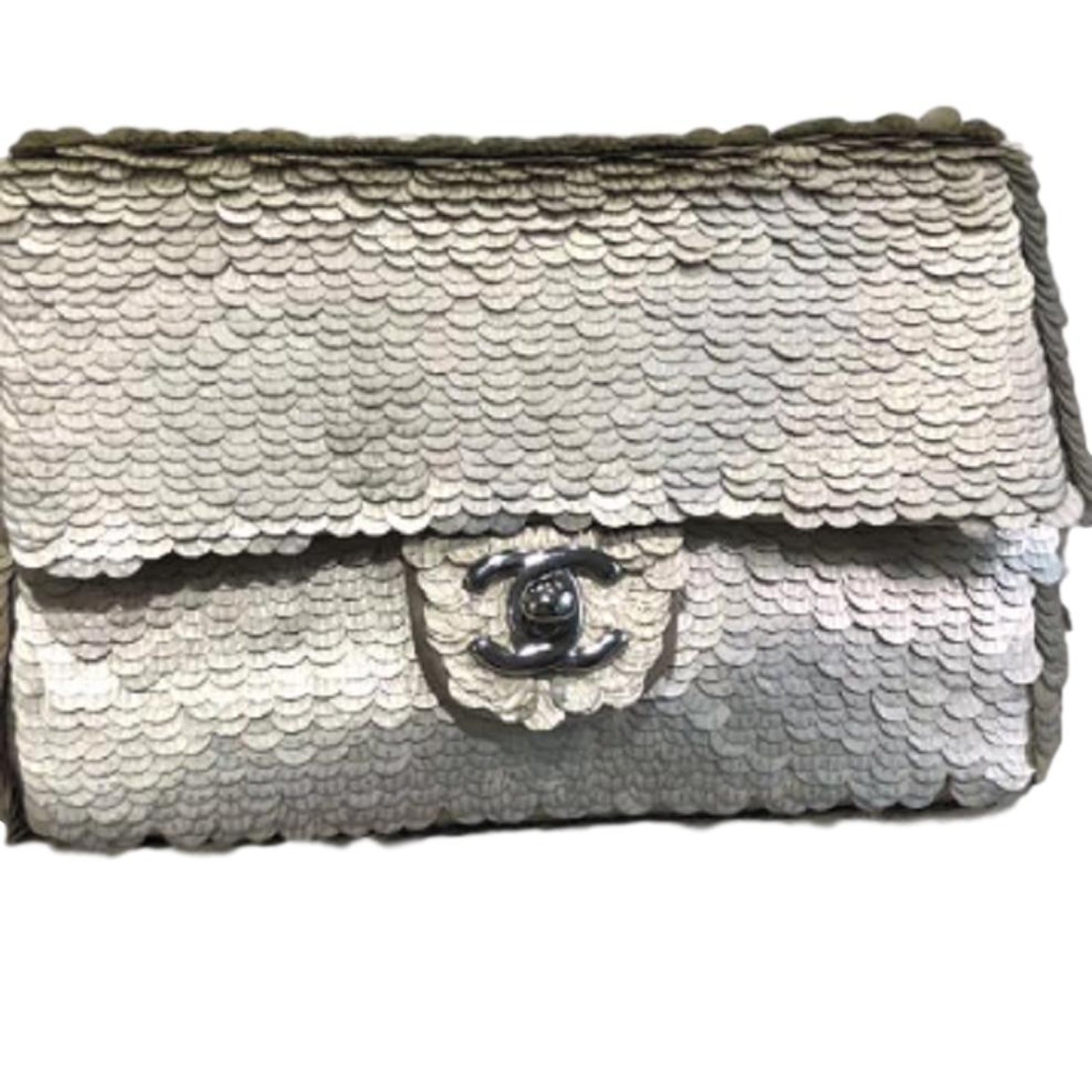 Chanel silver sequin mini flap bag