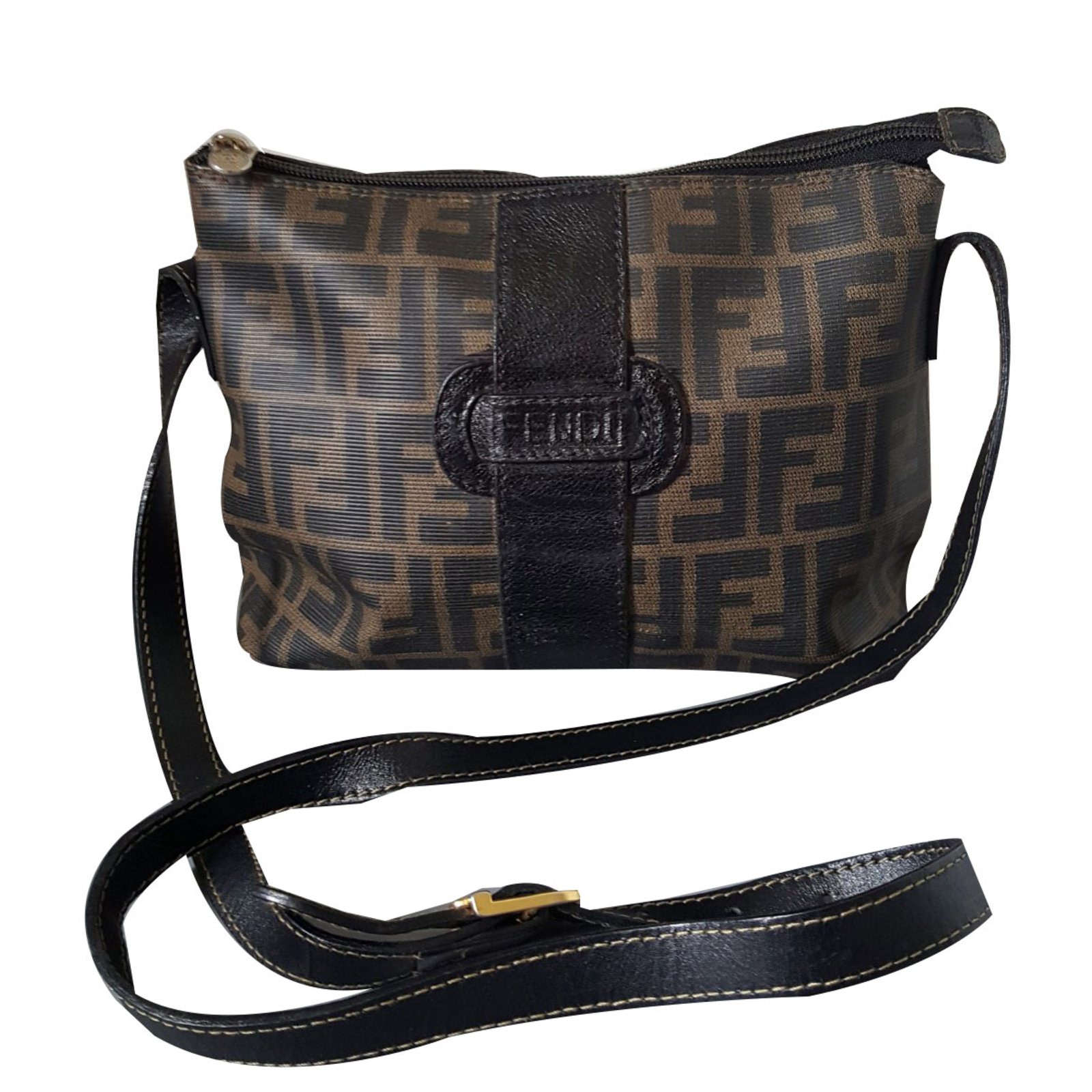 Fendi Handbags Black Khaki Leather Cloth ref.84041 - Joli Closet