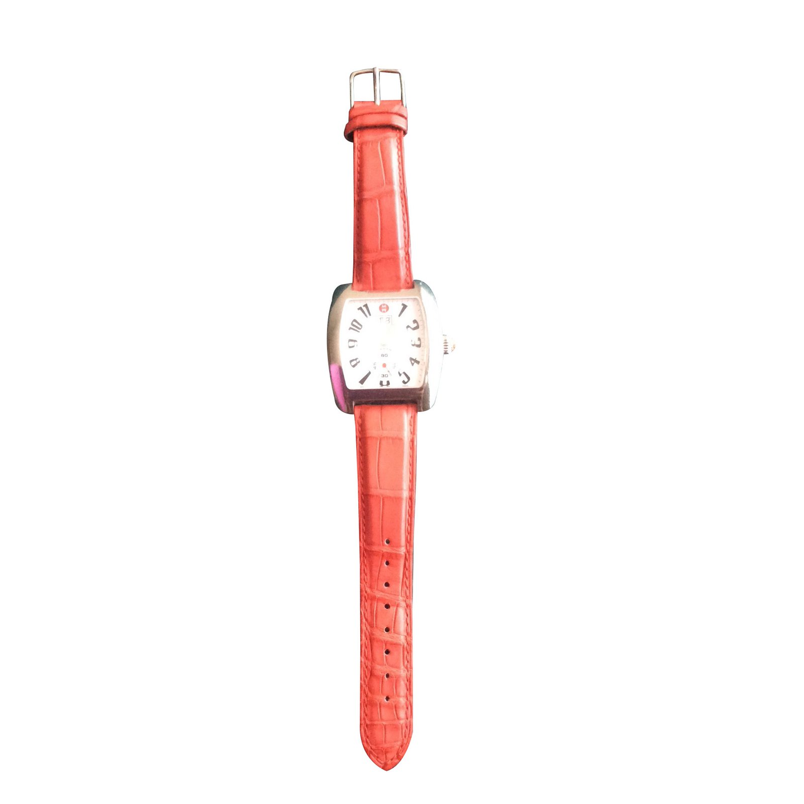 Autre Marque Montre Michele Urban Cuir Argent Rouge ref.84254