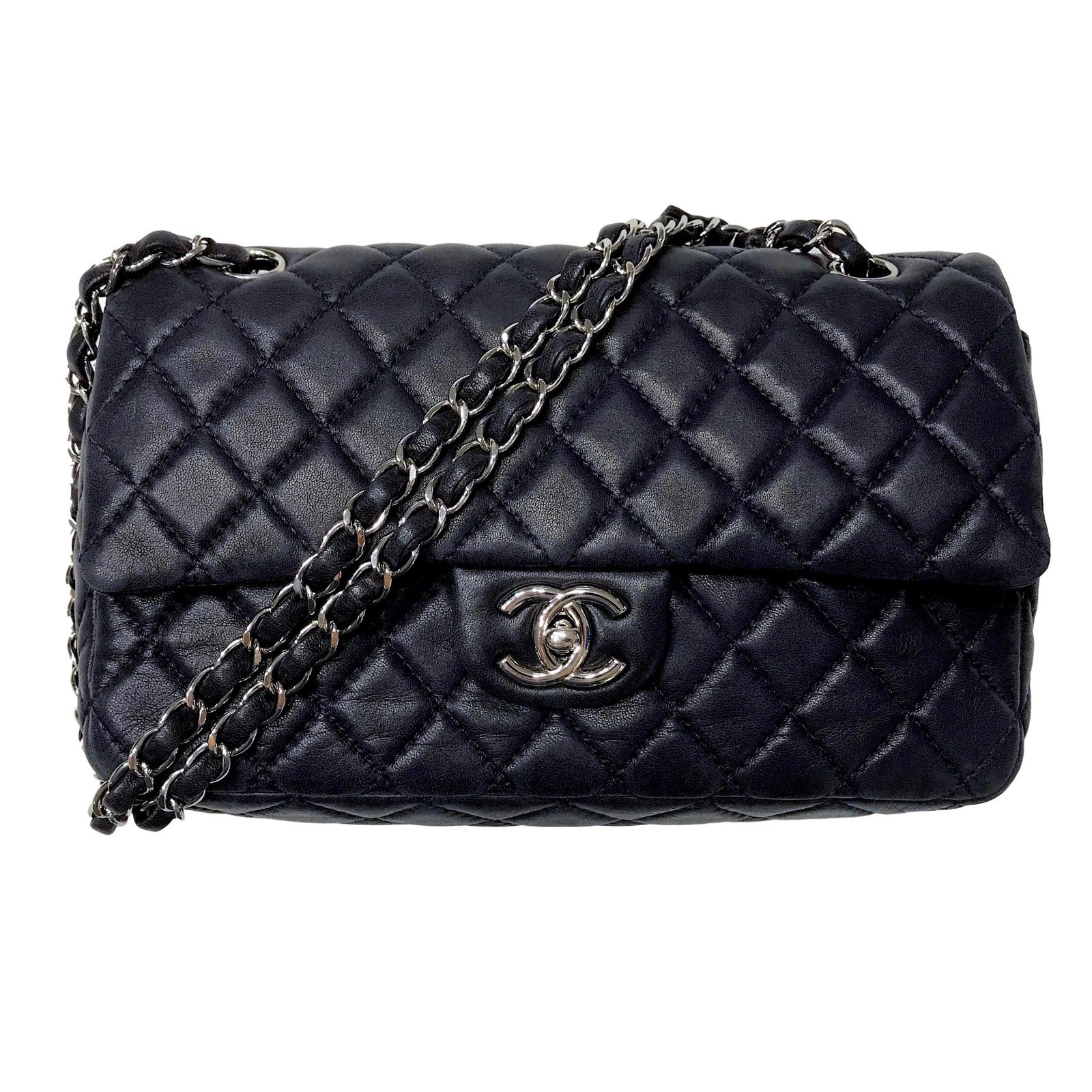 Chanel Timeless Medium Double Flap Bag Navy blue Leather ref.84310 - Joli  Closet