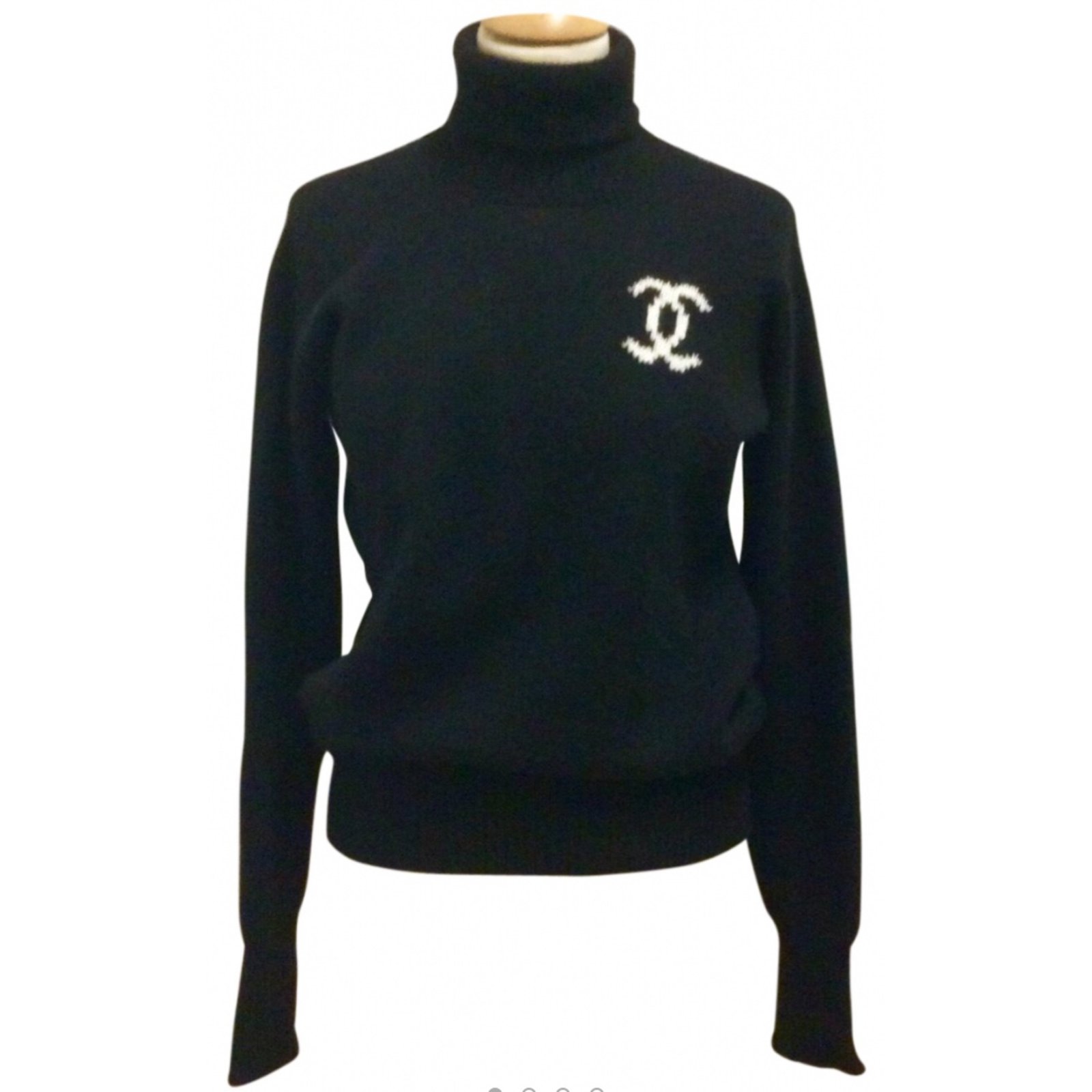 Chanel pulls, vests Black White Cashmere ref.84604 - Joli Closet