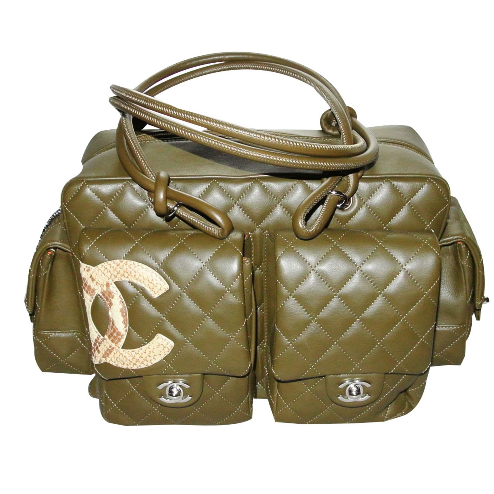 Chanel Cambon Reporter collection in khaki quilted leather ref