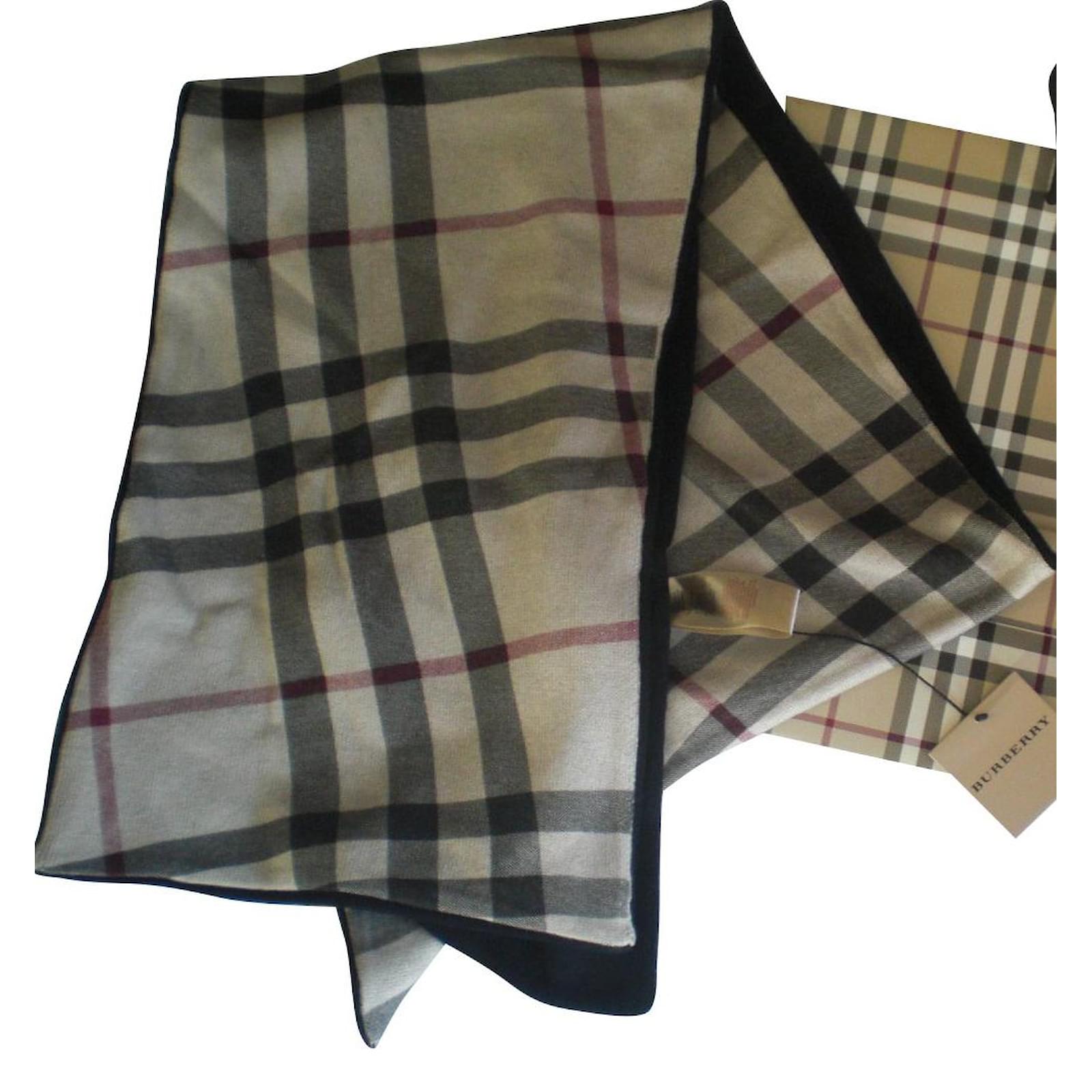 Burberry scarf cashmere cotton check beige Black Joli