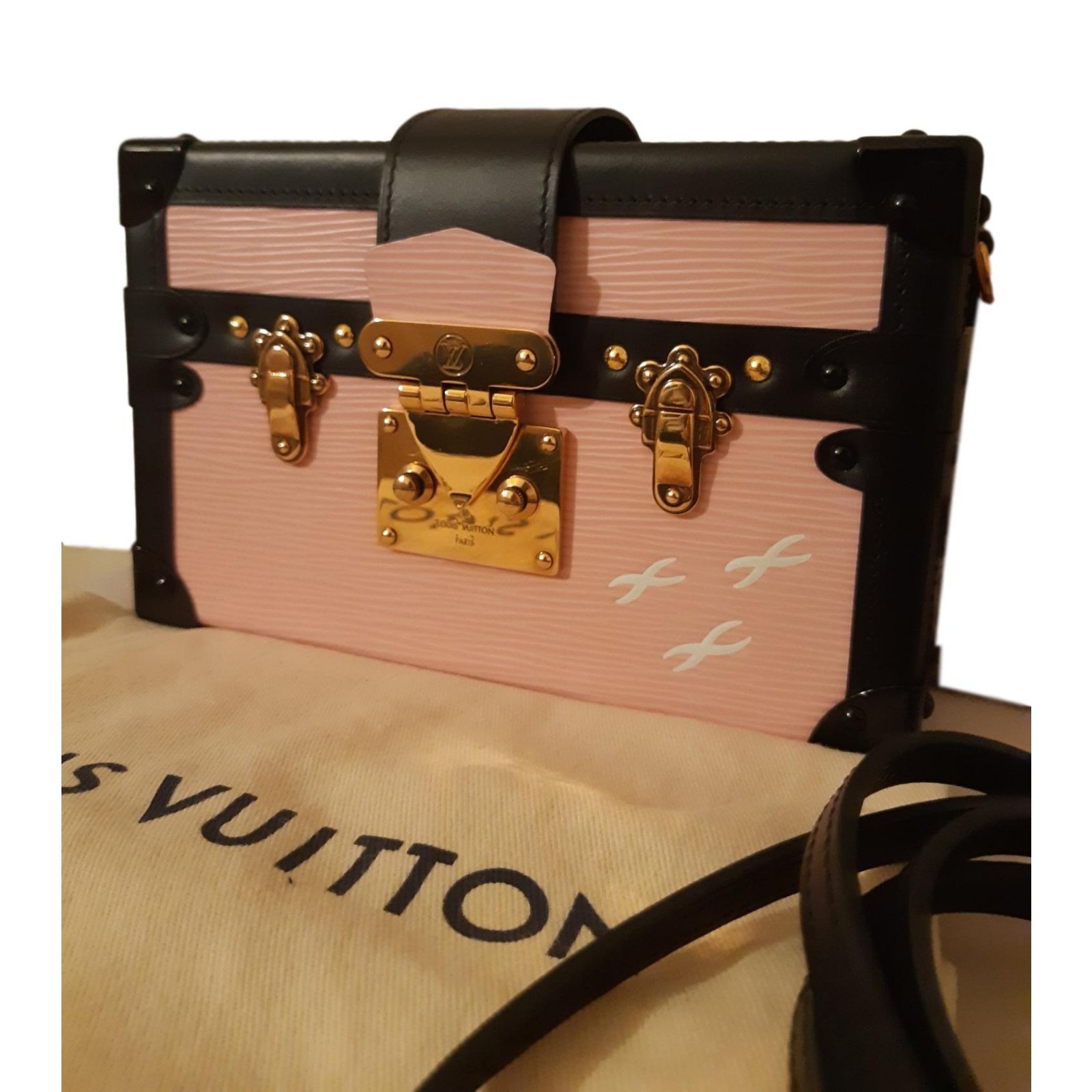 Louis Vuitton petite malle Black Pink Golden Leather ref.85099