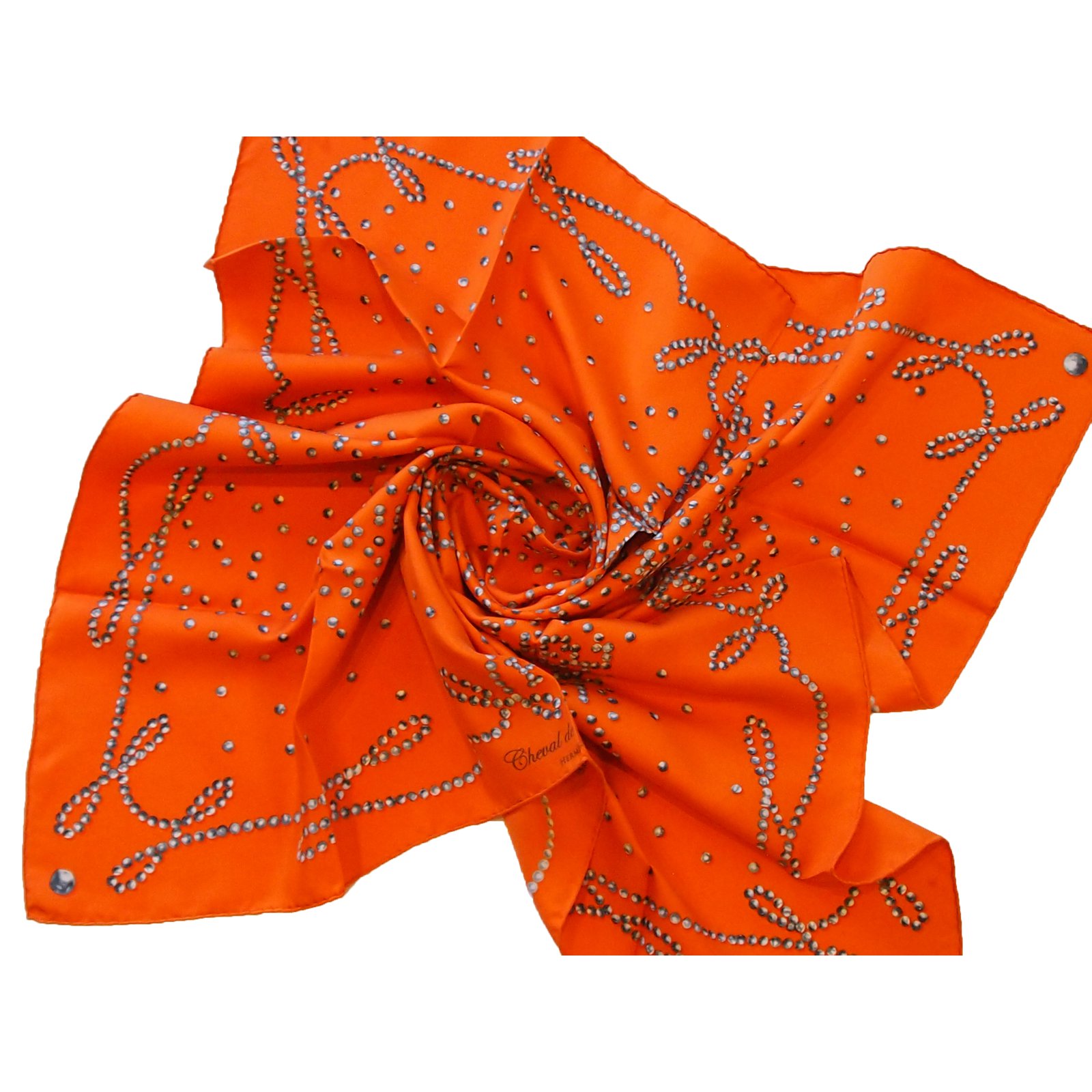 Hermes Scarf Stole Silk Carre 90 Bolduc Check Women Orange Unused Y1092