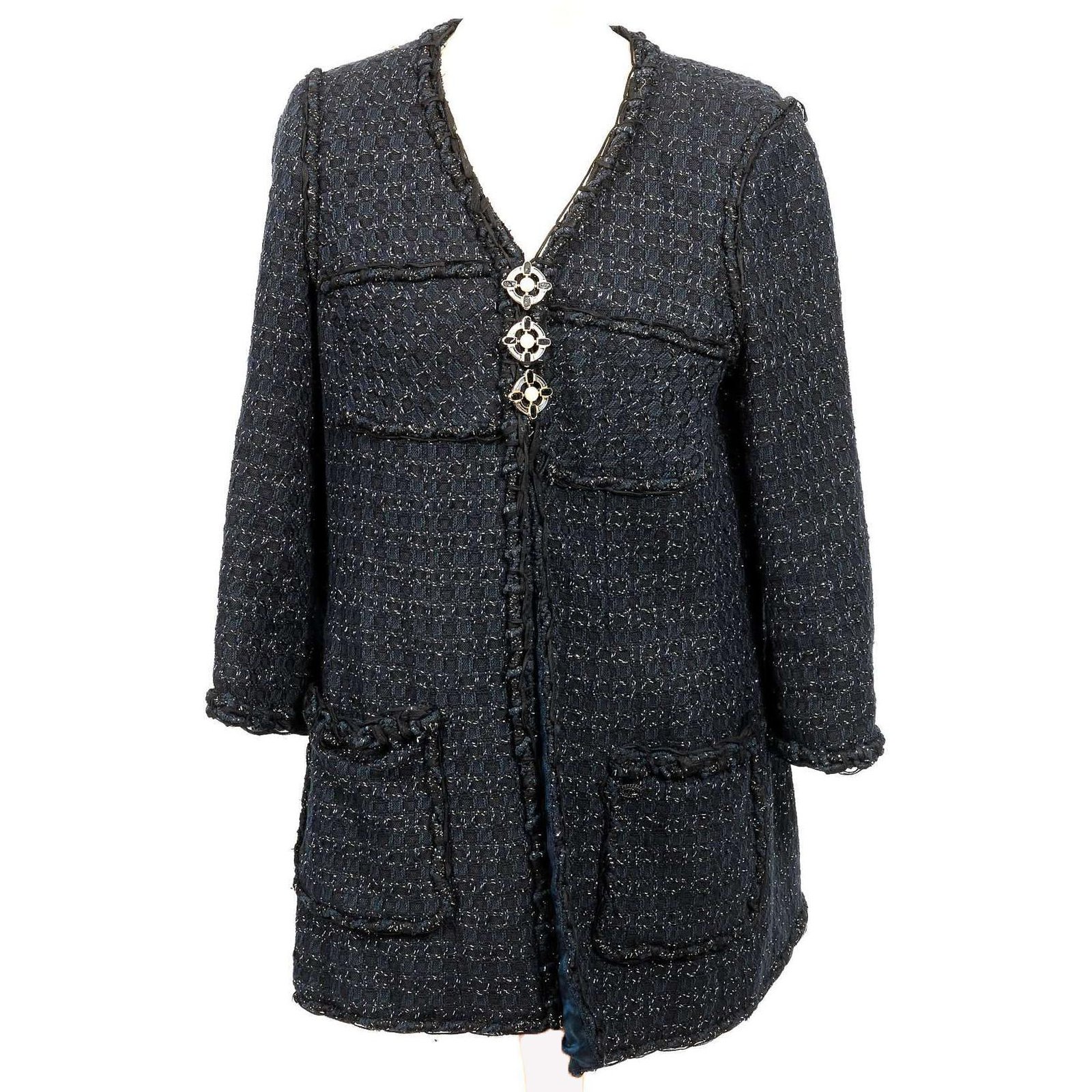 Chanel Jackets Navy blue Tweed ref.86152 - Joli Closet